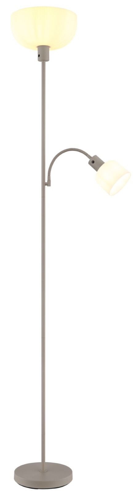 Deckenfluter - sandfarben matt - opal - mit Leselampe - 178,7 cm hoch