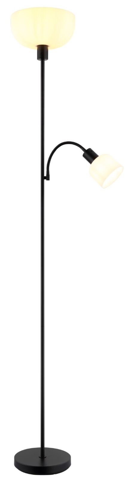 Deckenfluter - schwarz matt - opal - mit Leselampe - 178,7 cm hoch