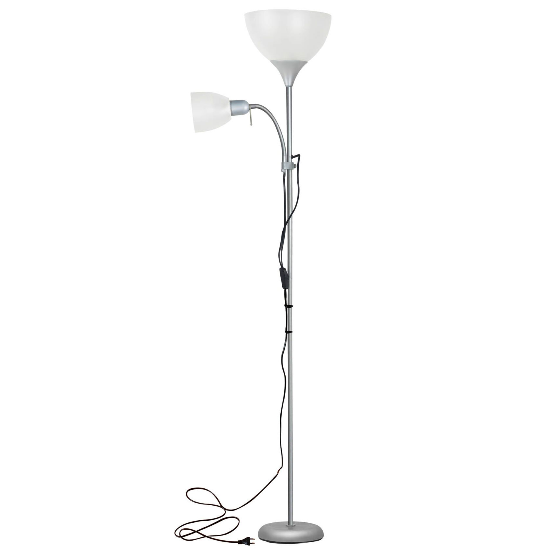 Deckenfluter - silber-weiß - mit Lesearm - 180 cm