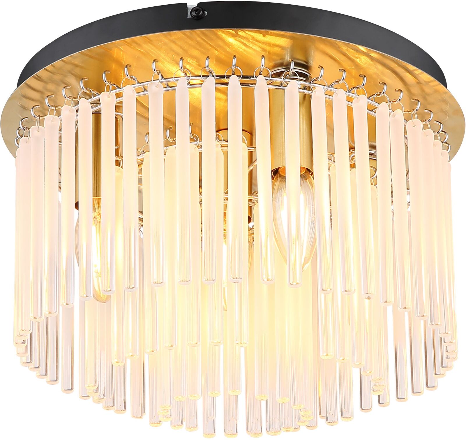 Deckenleuchte - goldfarben matt - schwarz - Glasstäbe - 5-flammig - Ø 32 cm