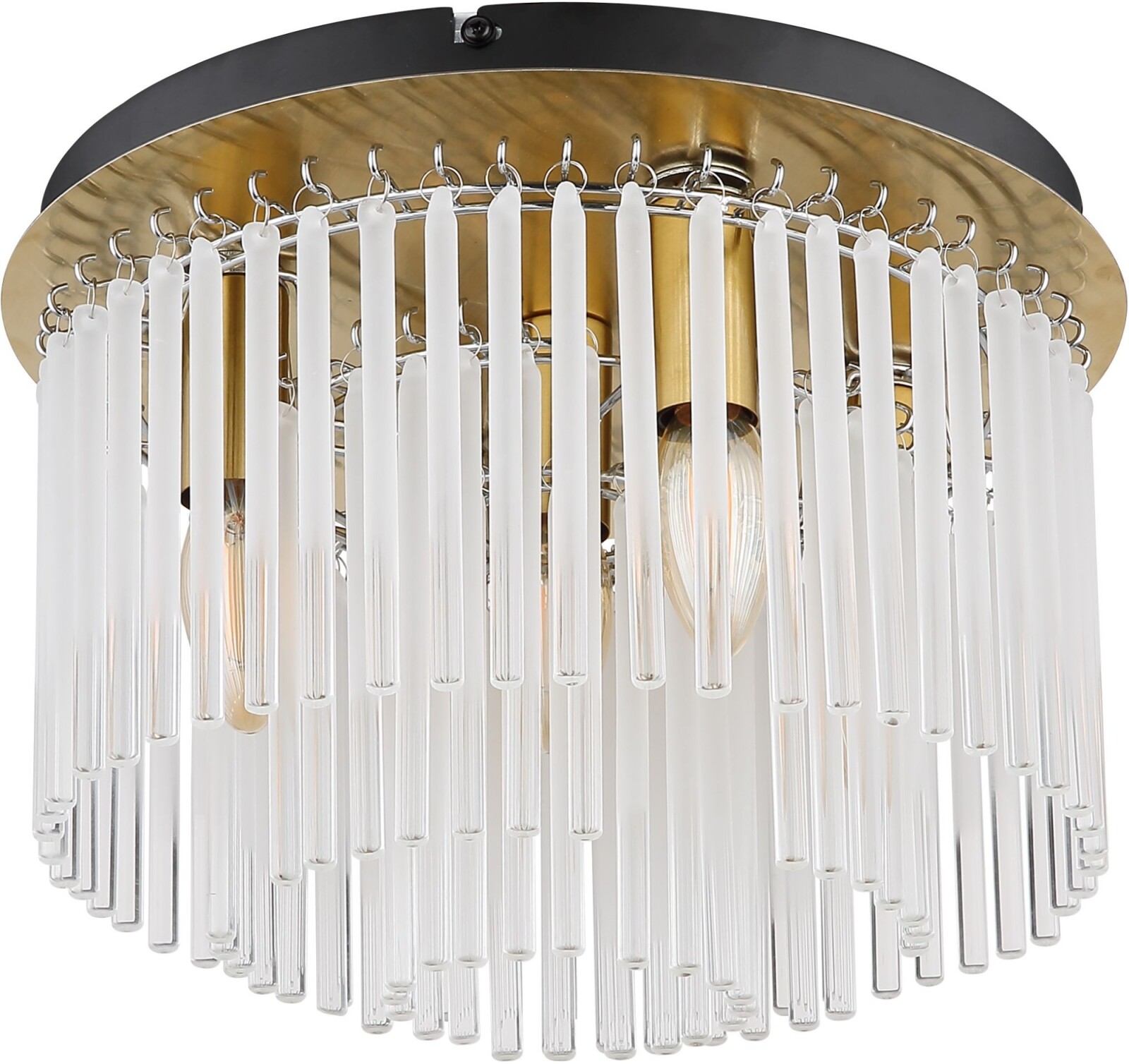 Deckenleuchte - goldfarben matt - schwarz - Glasstäbe - 5-flammig - Ø 32 cm 