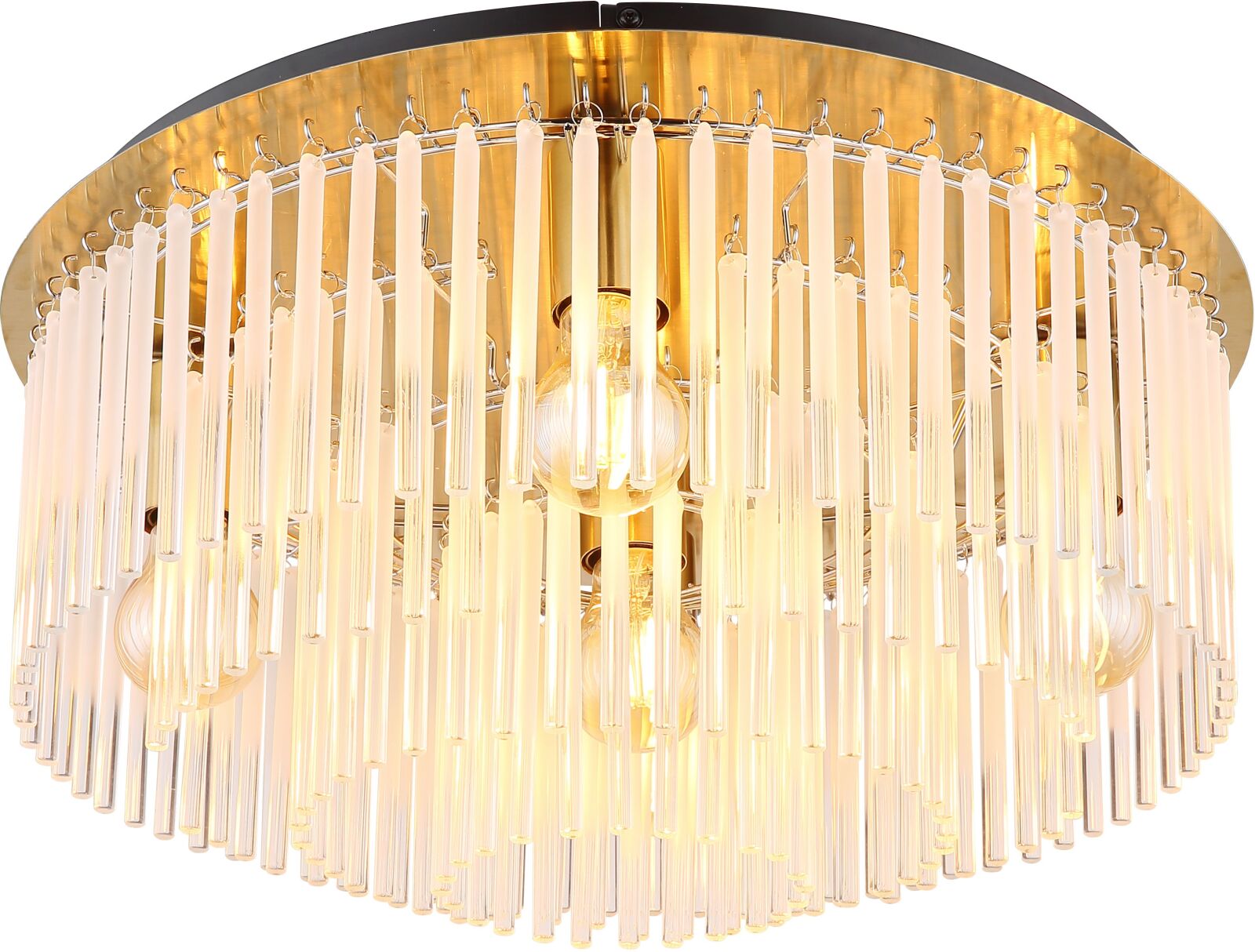 Deckenleuchte - goldfarben matt - schwarz - Glasstäbe - 5-flammig - Ø 50 cm