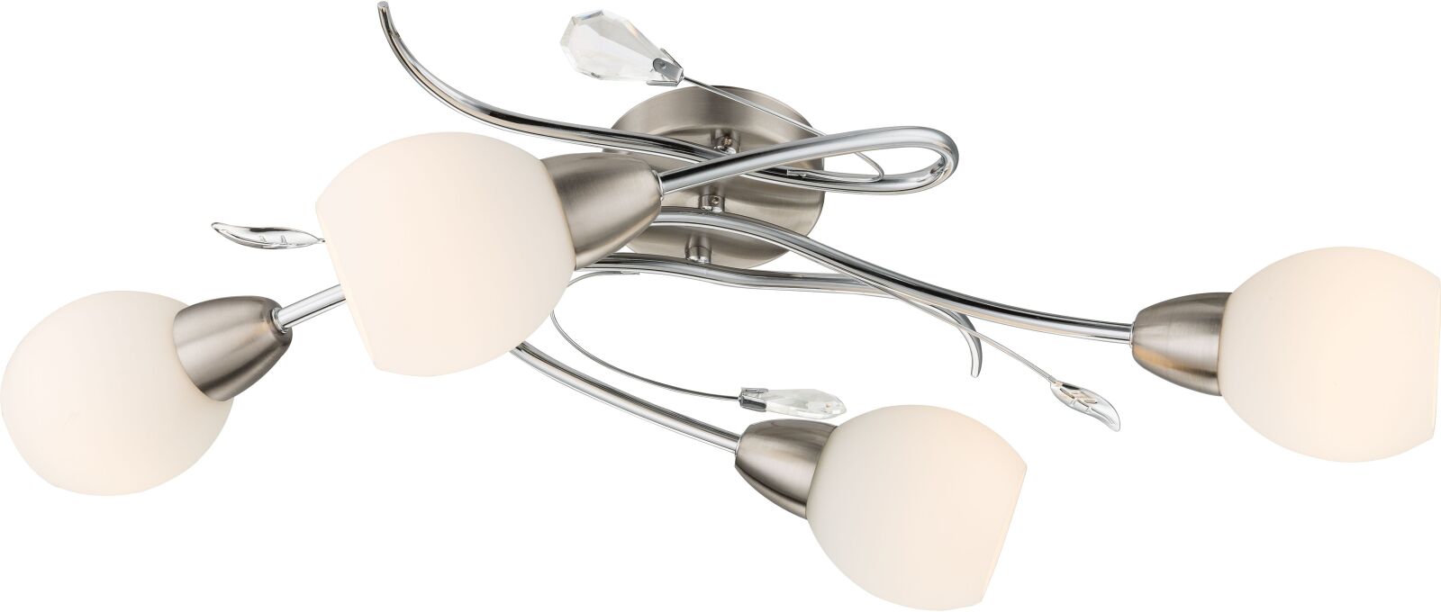 Deckenleuchte - Nickel matt - opal - mit Acrylkristallen