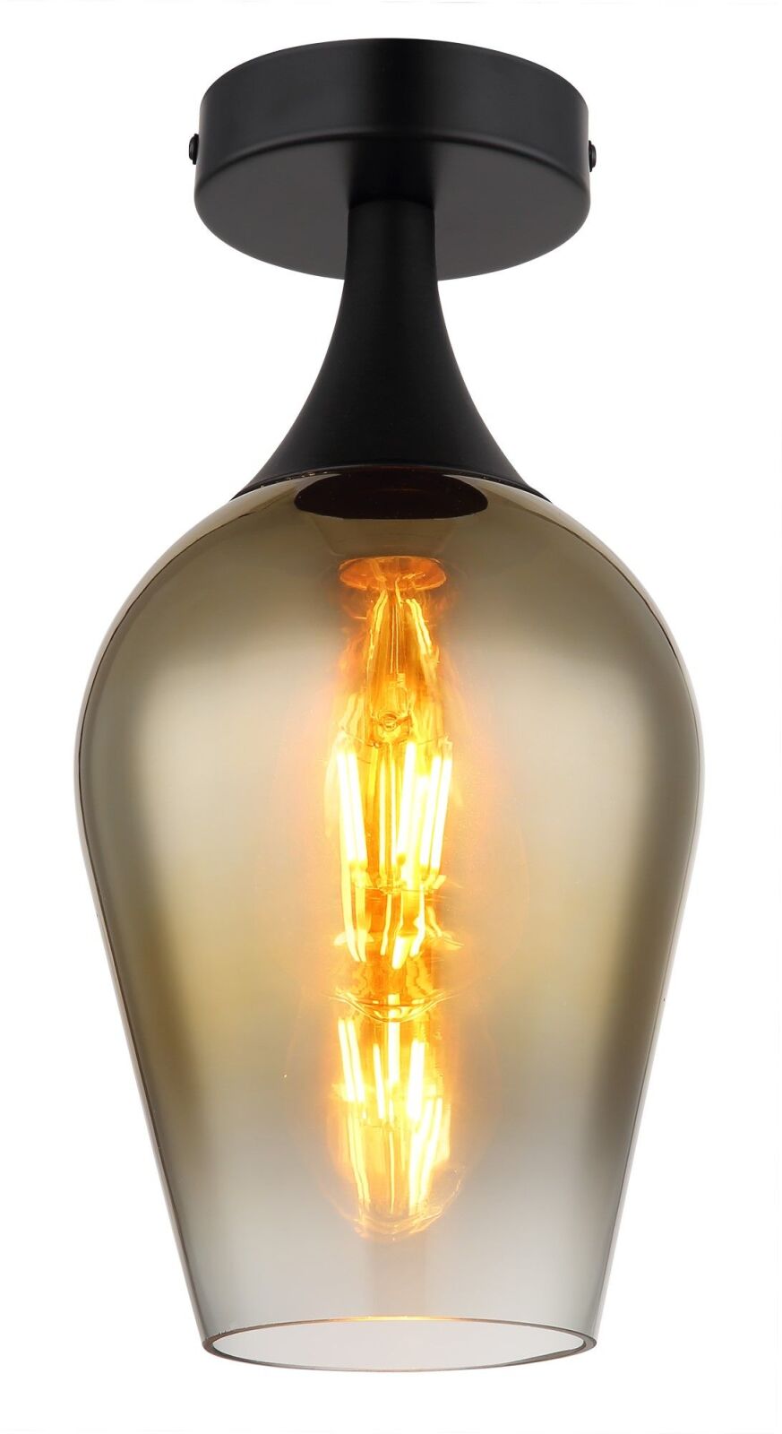 Deckenleuchte - schwarz matt - gold - Glas - 30 cm
