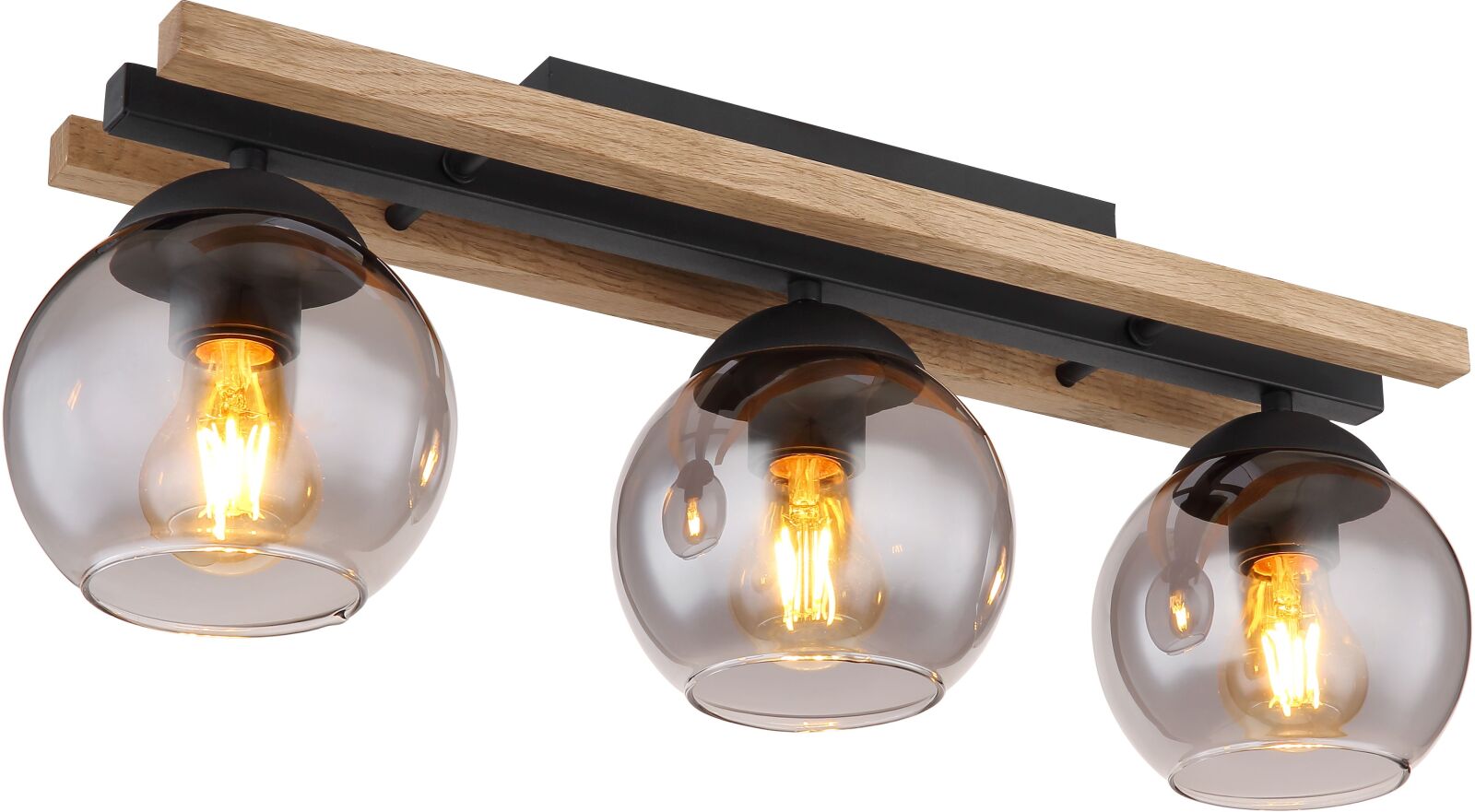 Deckenleuchte - schwarz matt - rauchfarben - Holz - 60 cm