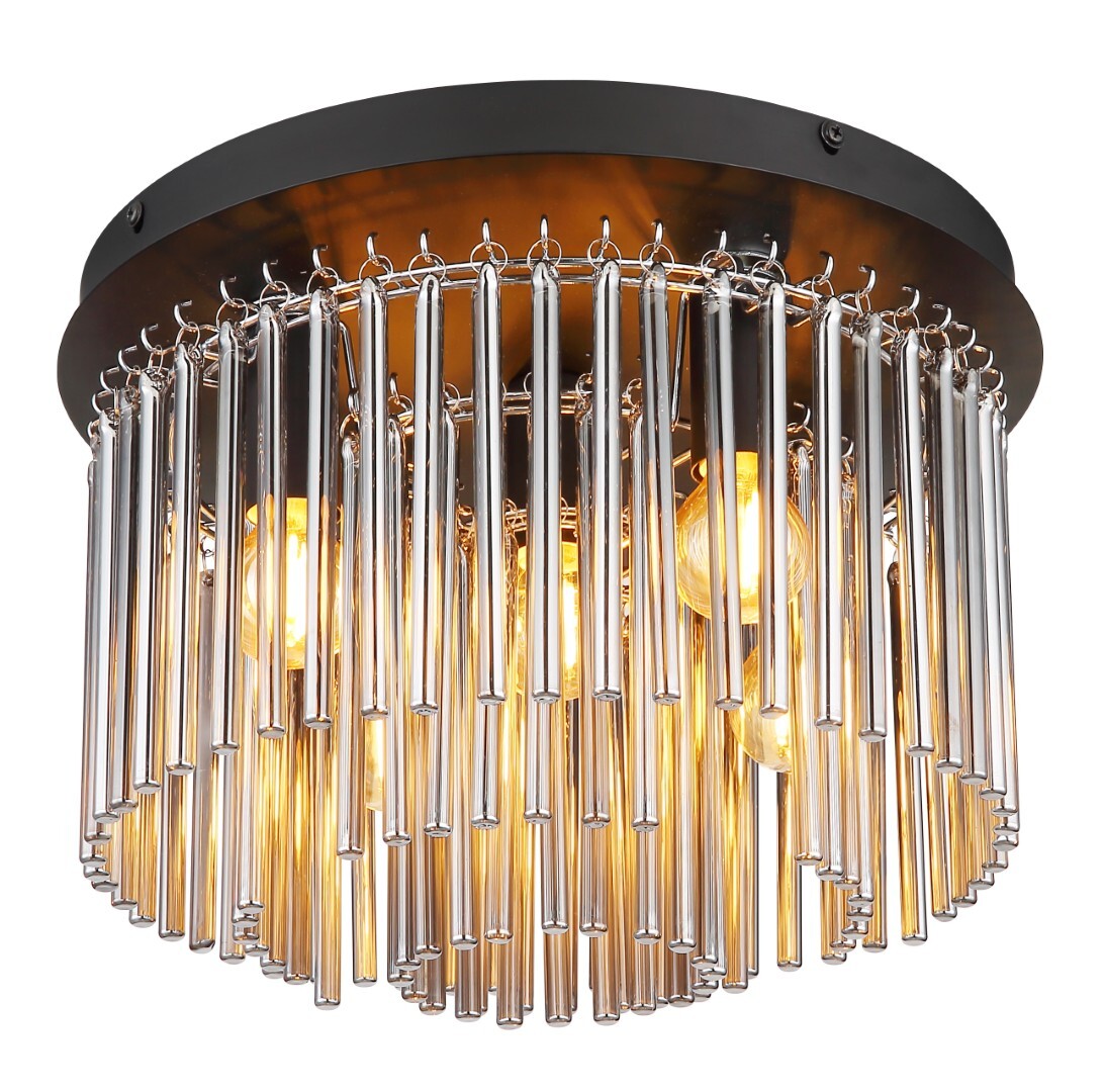 Deckenleuchte - schwarz matt - rauchfarbene Glasstäbe - Ø 32 cm