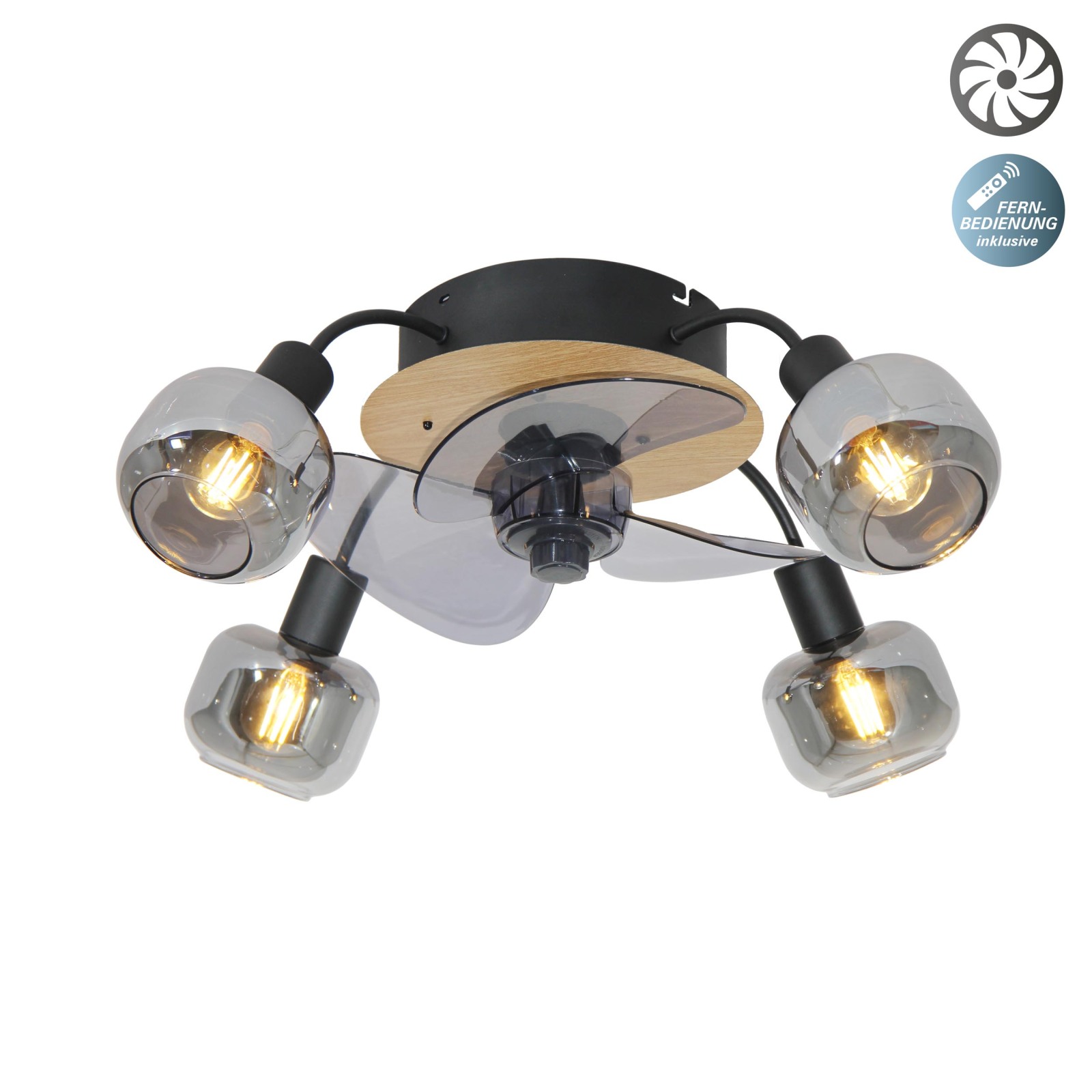 Deckenleuchte - schwarz - mit Ventilator - Ø 48 cm