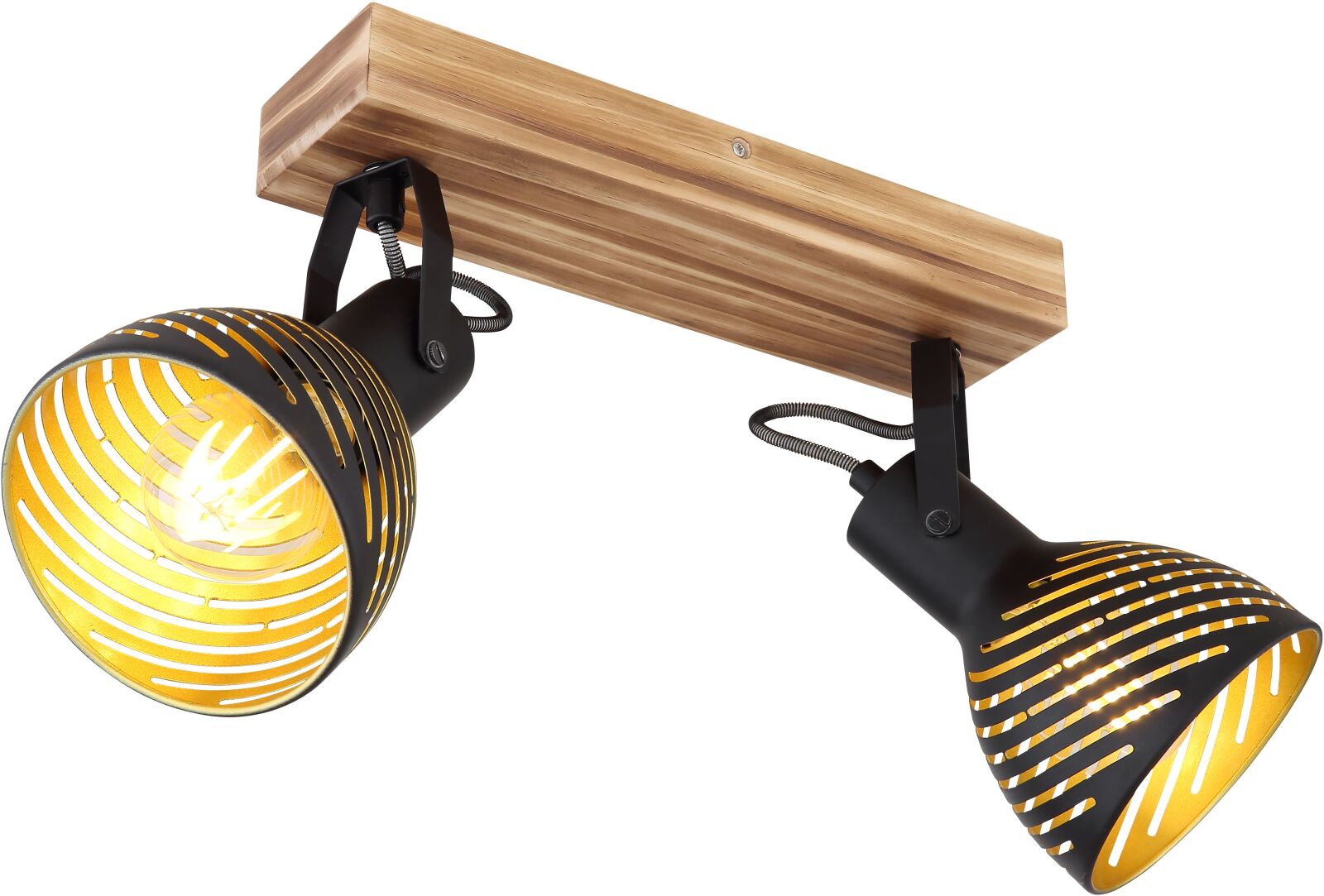 Deckenstrahler - schwarz matt - gold - Holz - 2-flammig