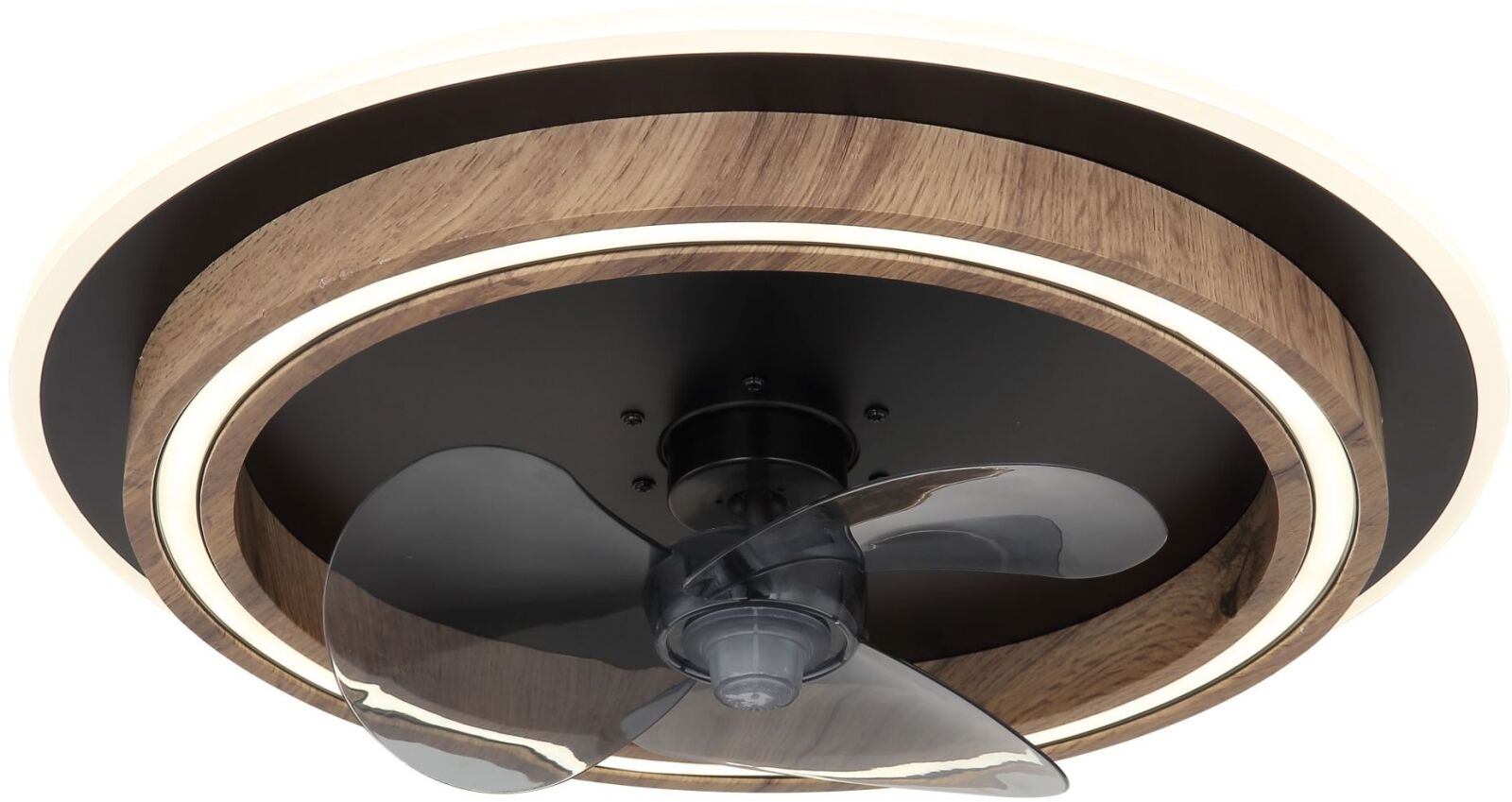 Deckenventilator BOZAN - schwarz matt-holzfarben-rauchfarben - dimmbar - Ø 50 cm
