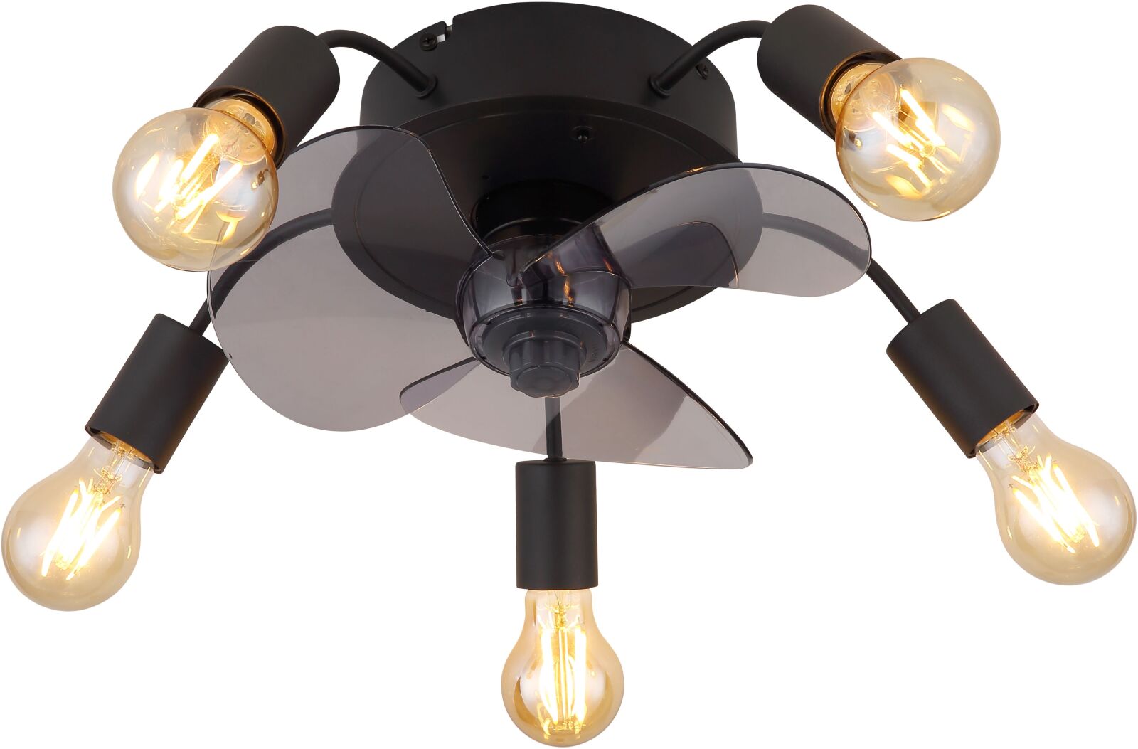 Deckenventilator - schwarz matt - rauchfarben - 5-flammig
