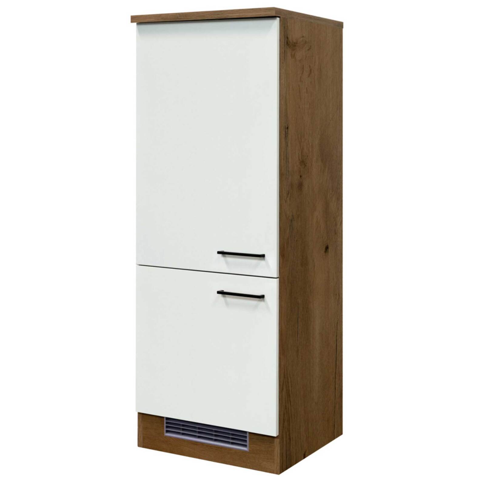 Demi-Umbauschrank VINTEA - Magnolia matt - Lancelot Oak - mit Kühlschrank