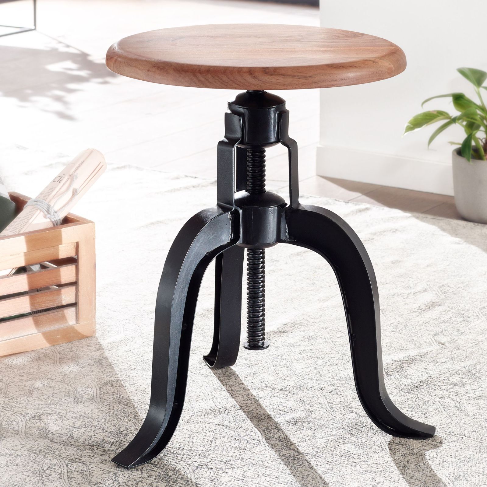 Drehhocker - natur-schwarz - Metall