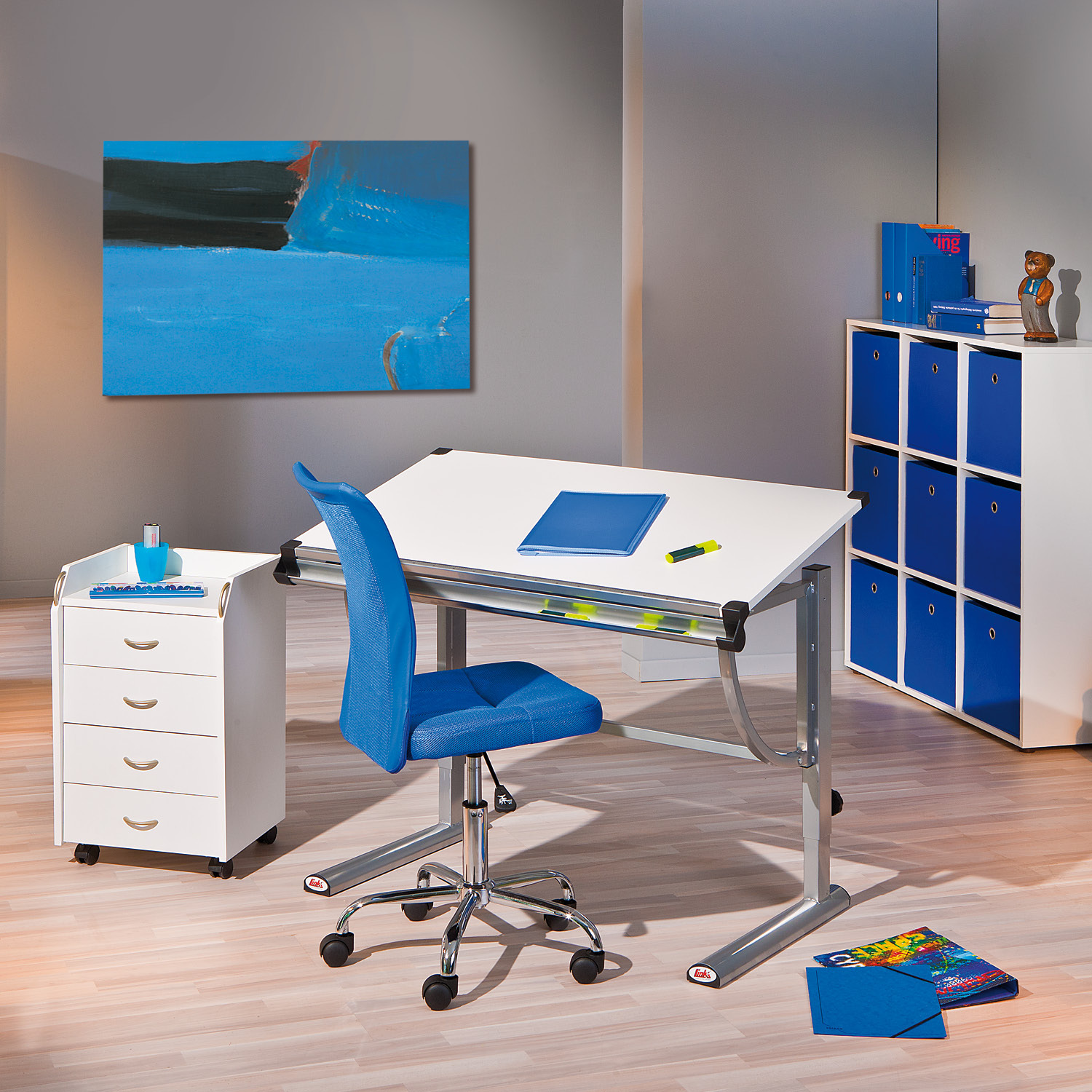 Drehstuhl BONNIE - blau - Sitzhöhenverstellung