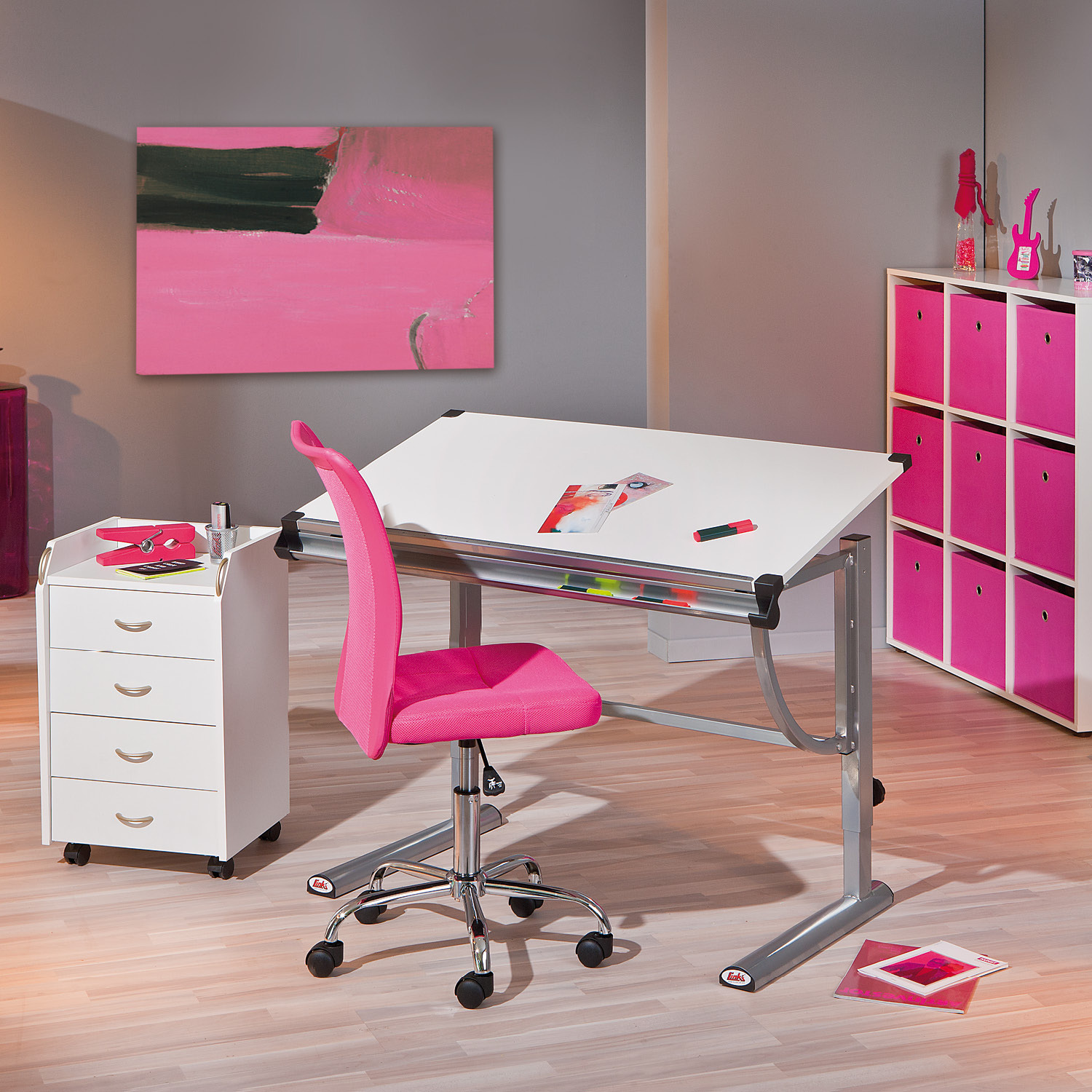 Drehstuhl BONNIE - pink - Sitzhöhenverstellung