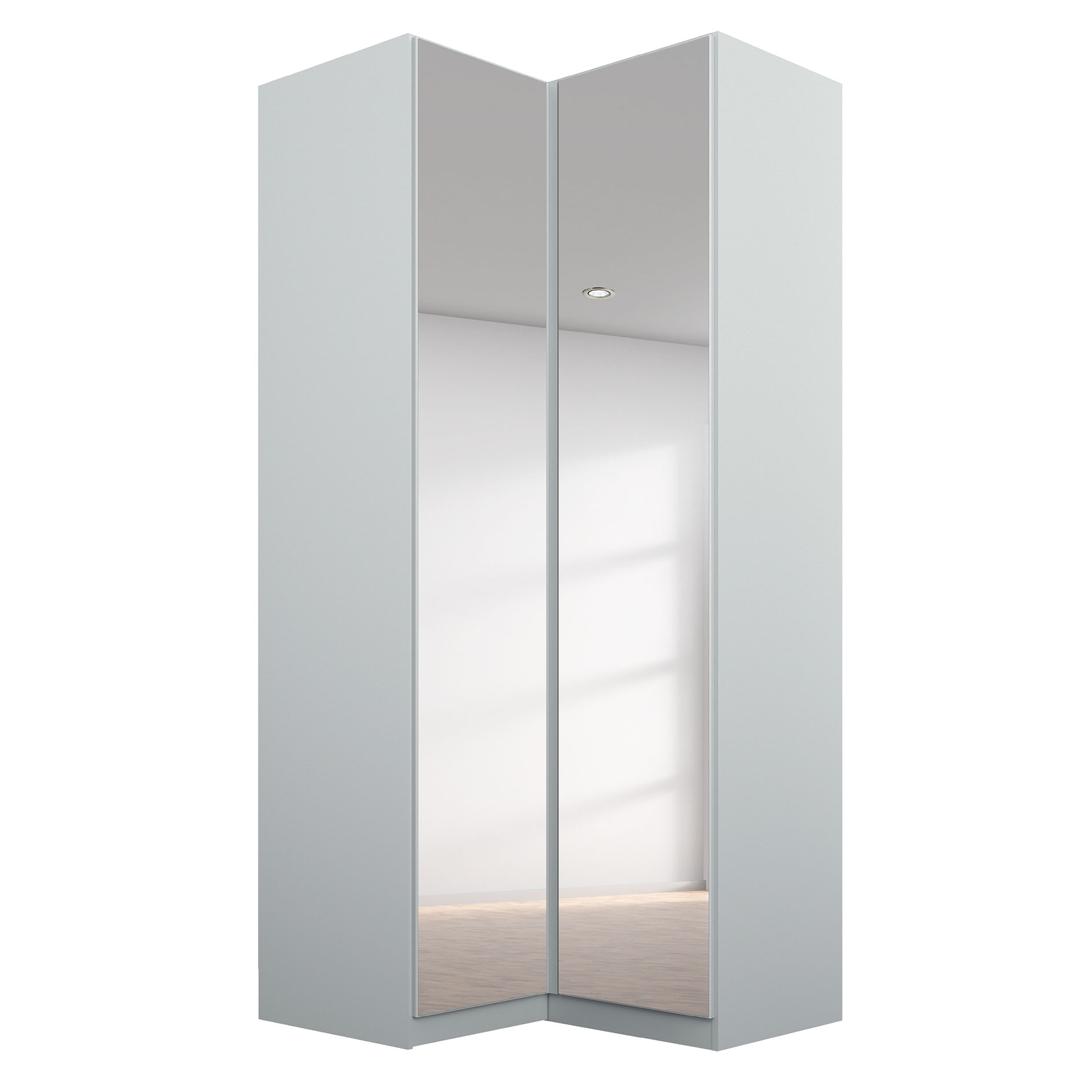 Drehtüren-Eckschrank - seidengrau - Kristallglasspiegel - 2-türig - 100x229 cm