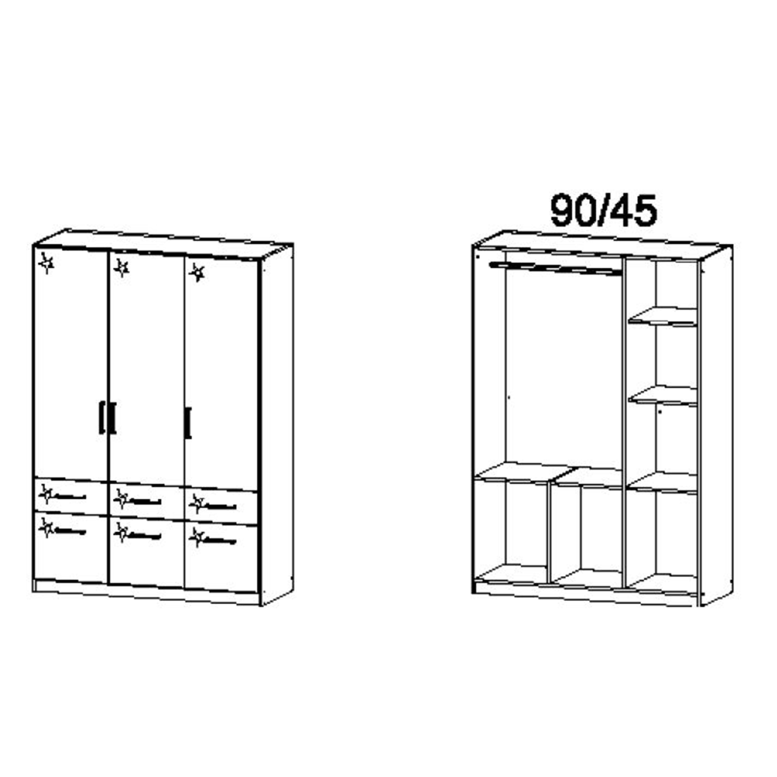 Drehtürenschrank - Alpinweiß - 3-türig 