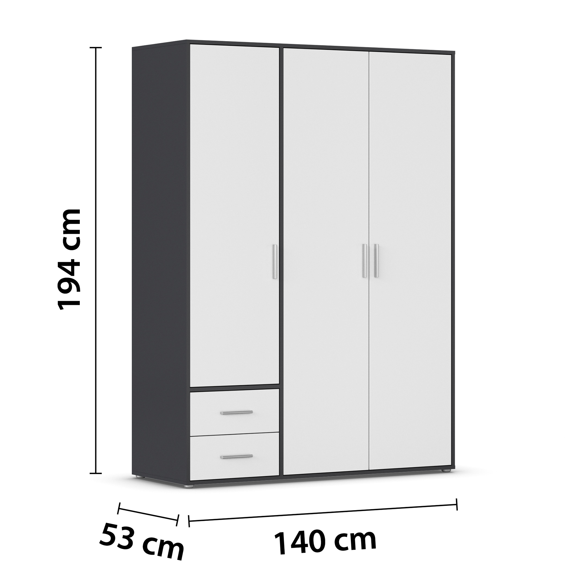 Drehtürenschrank - alpinweiß - grau metallic - 140 cm