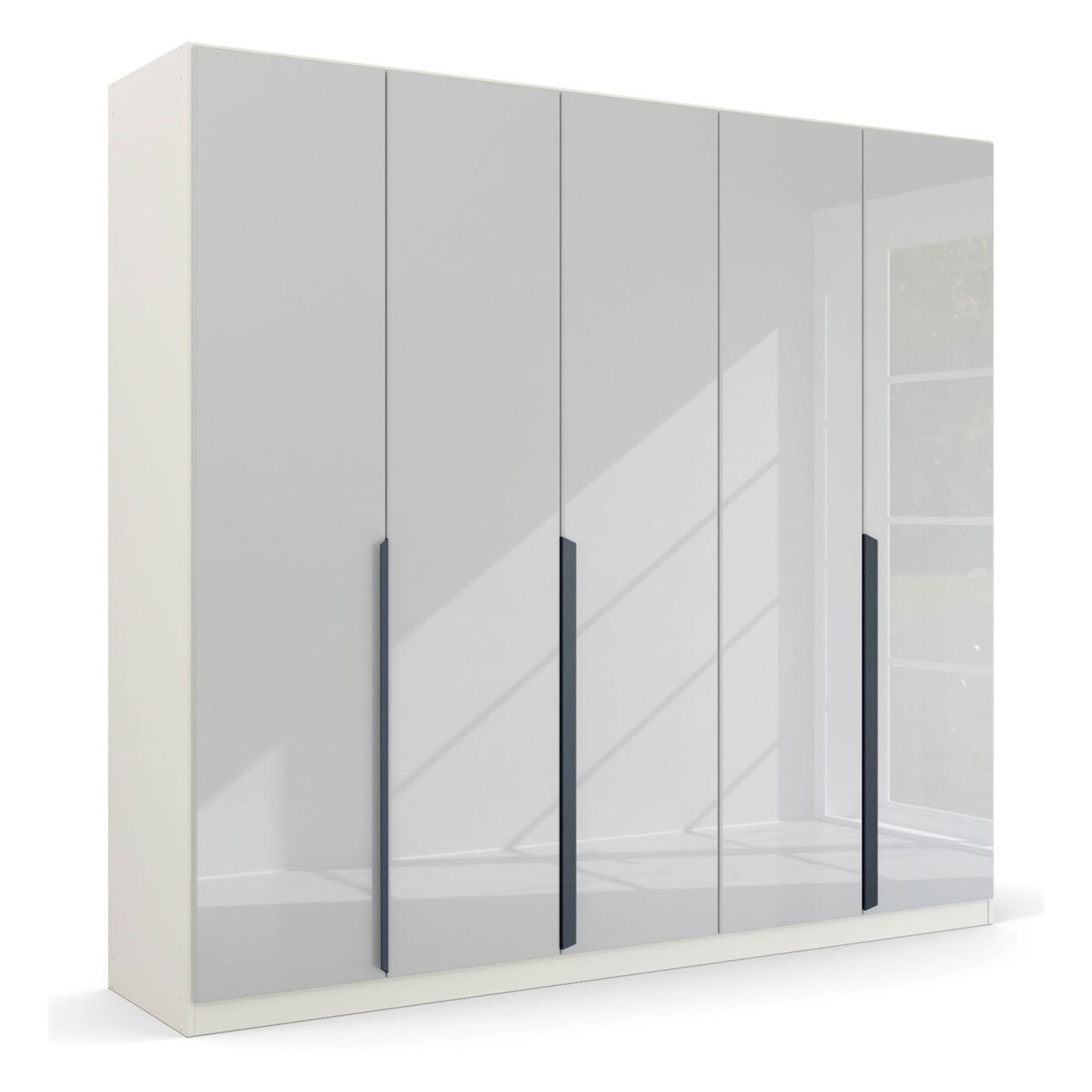 Drehtürenschrank - alpinweiß-Kristallweißglas - 5 Türen - 226 cm