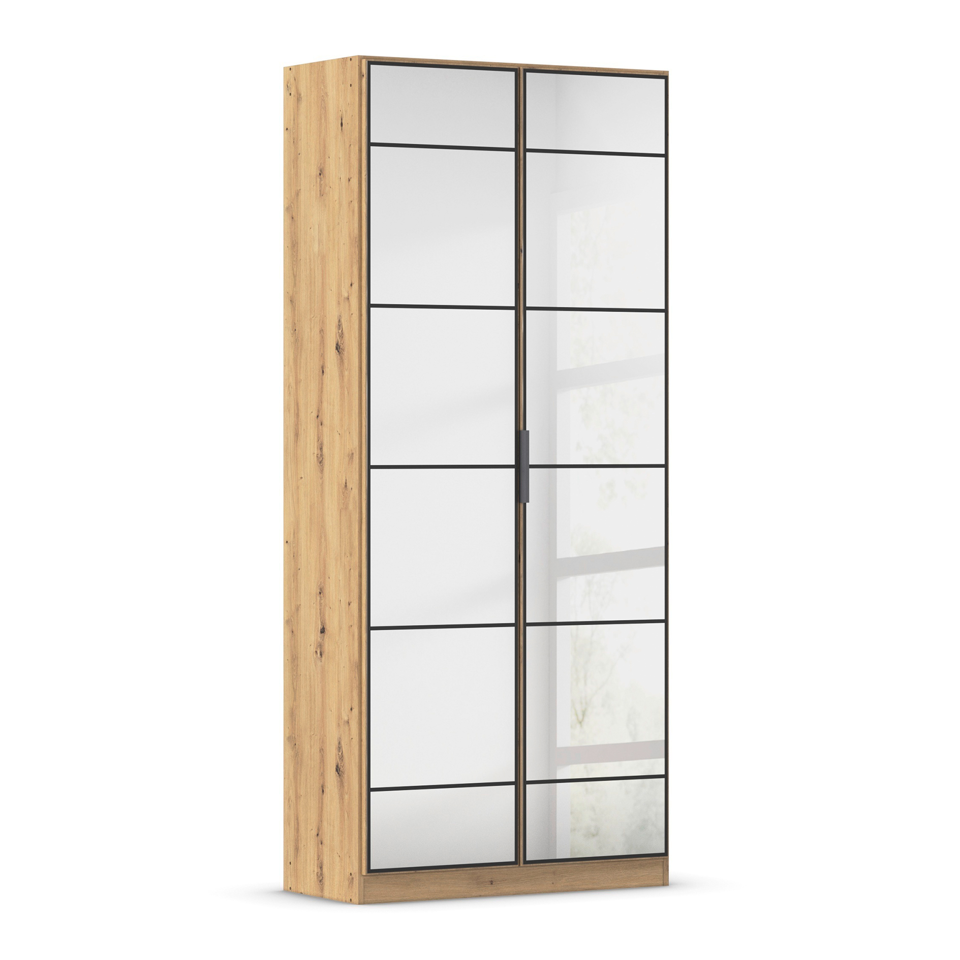 Drehtürenschrank - Artisan Eiche - 2 Spiegeltüren - 91 cm