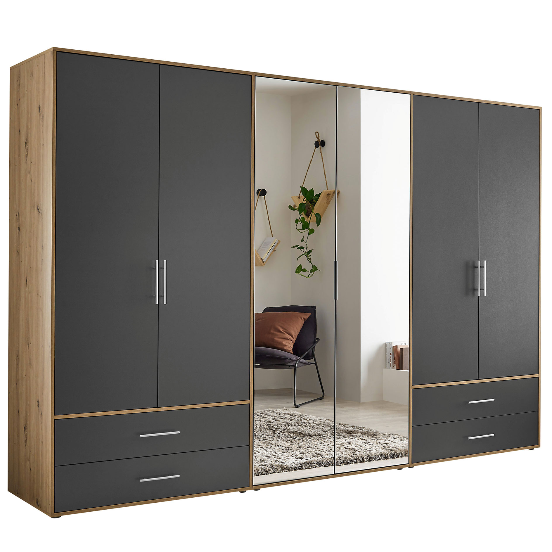 Drehtürenschrank - Artisan Eiche - graphit - 305 cm