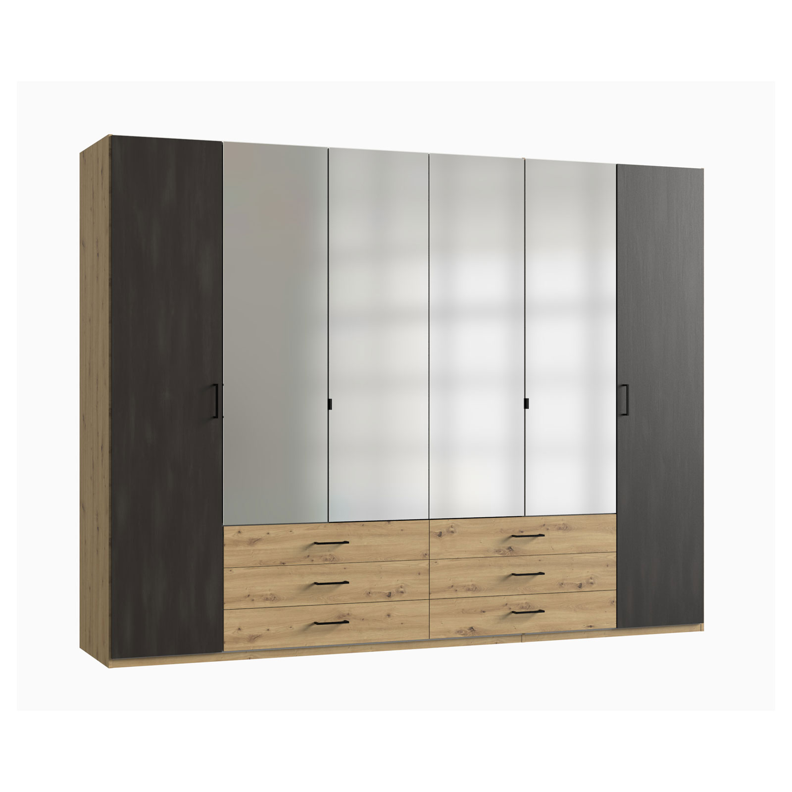 Drehtürenschrank - Artisan Eiche-Raw Steel - 6 Türen - 270 cm