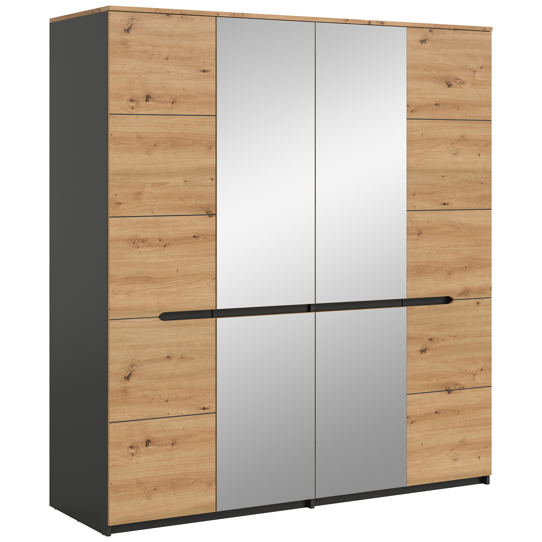 Drehtürenschrank CANU - Artisan Eiche - Basalt grau - Spiegel - 180 cm