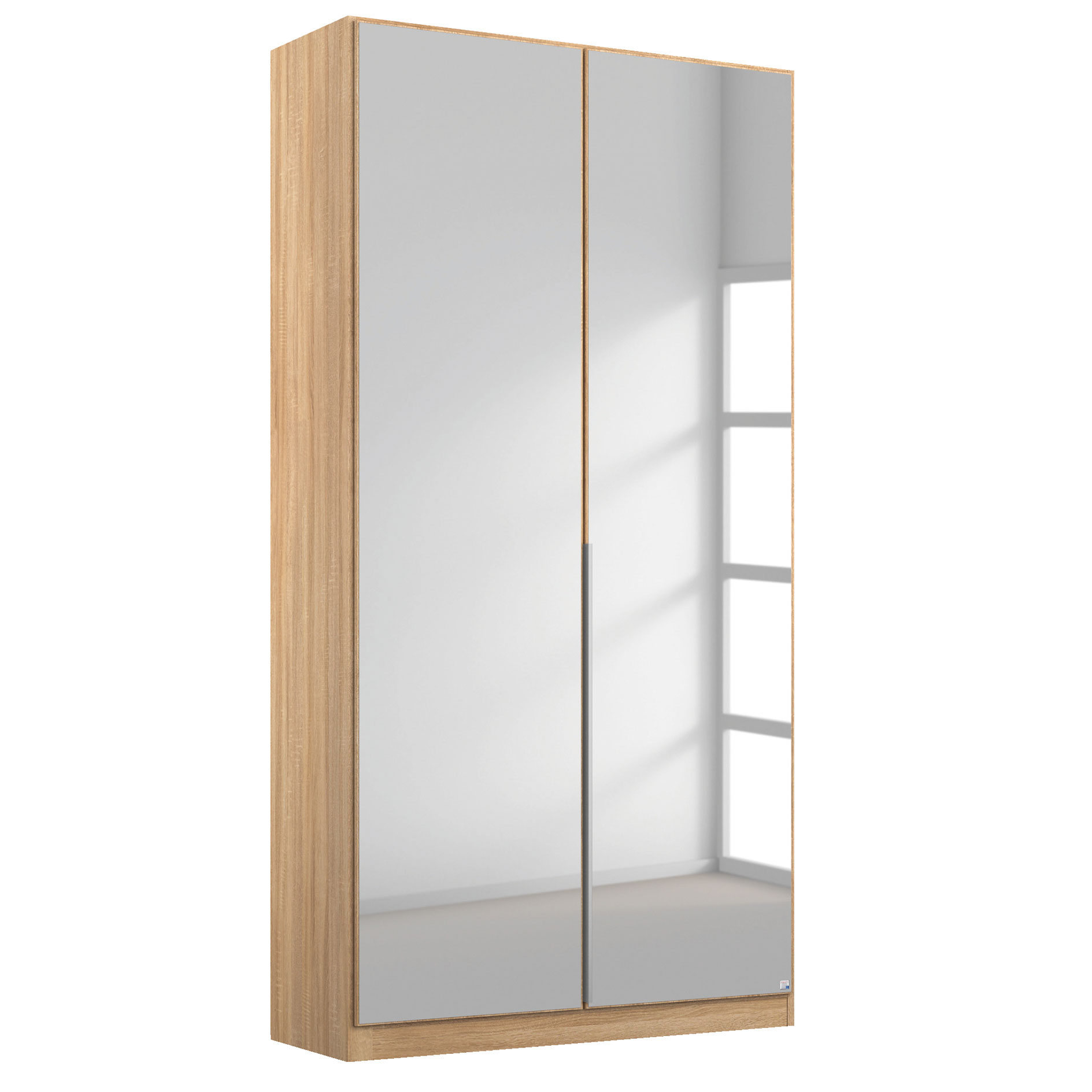 Drehtürenschrank - Eiche Sonoma - Kristallglasspiegel - 2-türig - 91x210 cm