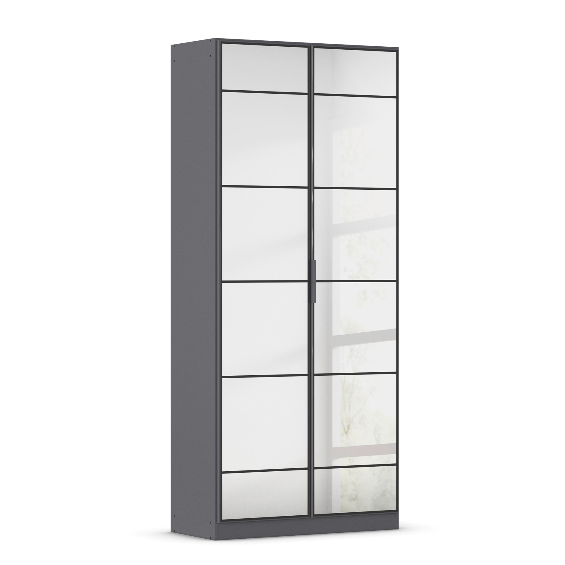Drehtürenschrank - grau metallic - 2 Spiegeltüren - 91 cm