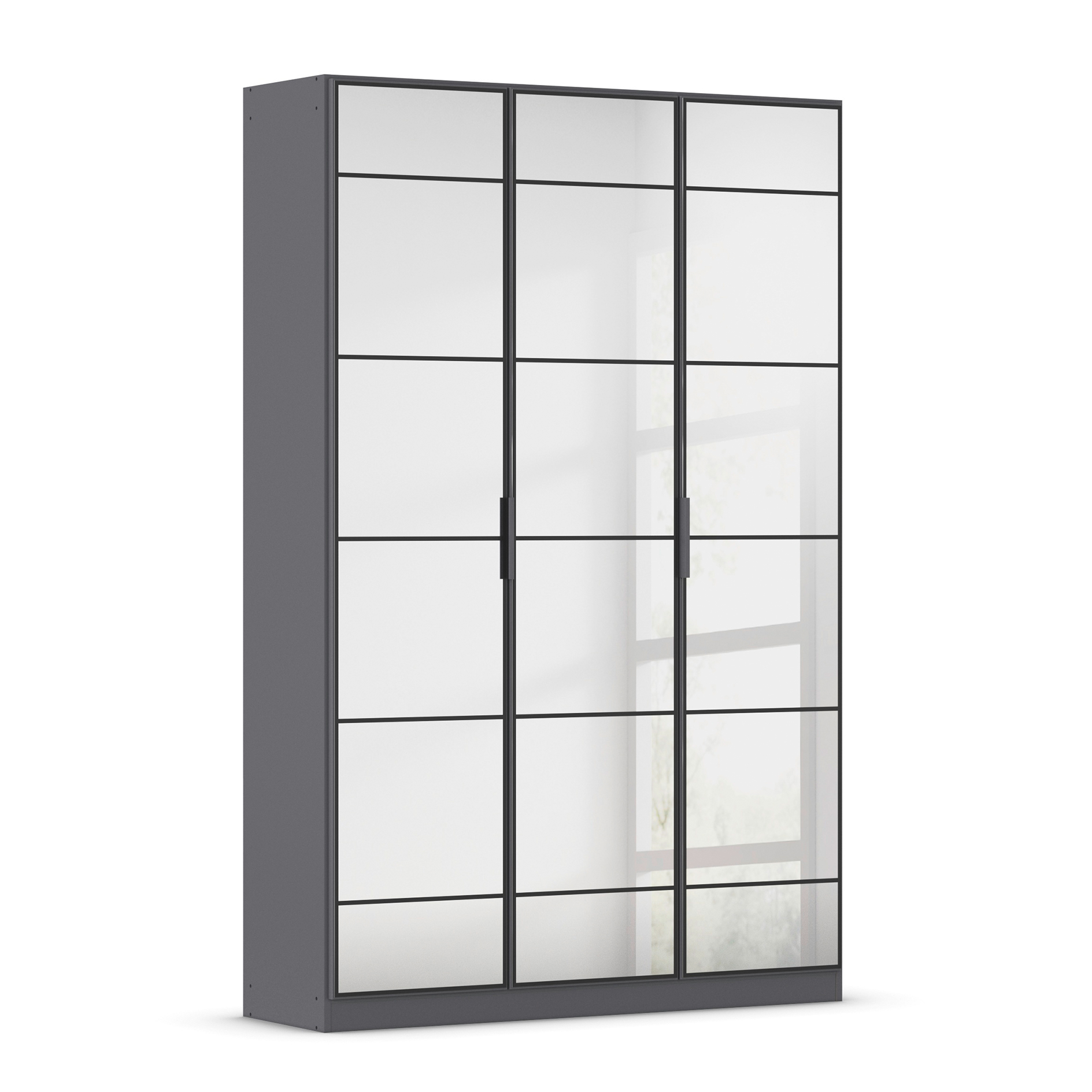Drehtürenschrank - grau metallic - 3-türig - Spiegel - 136 cm