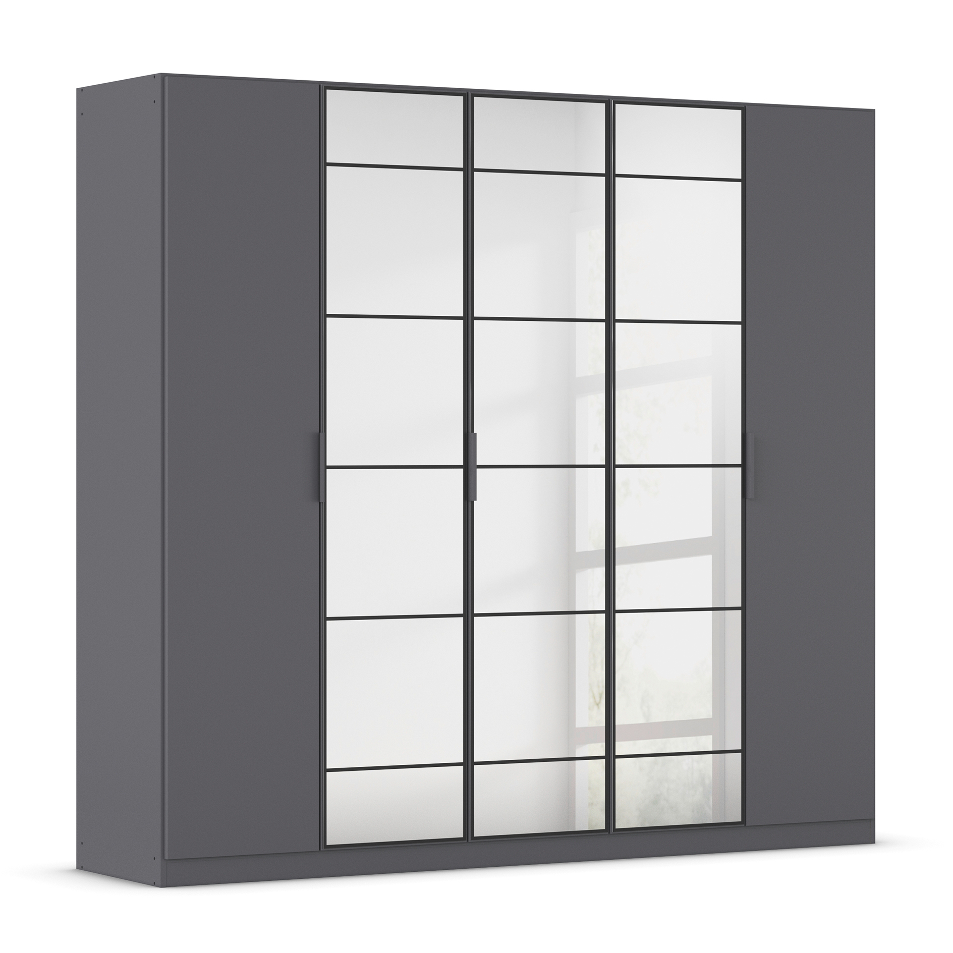 Drehtürenschrank - grau metallic - 5-türig - Spiegel - 226 cm