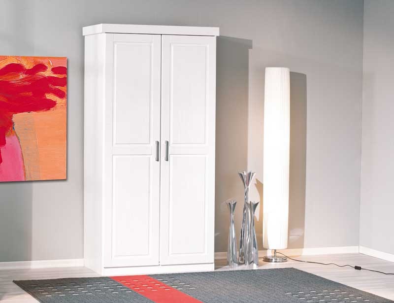 drehtürenschrank hakon - weiß - massivholz - 95 cm breit