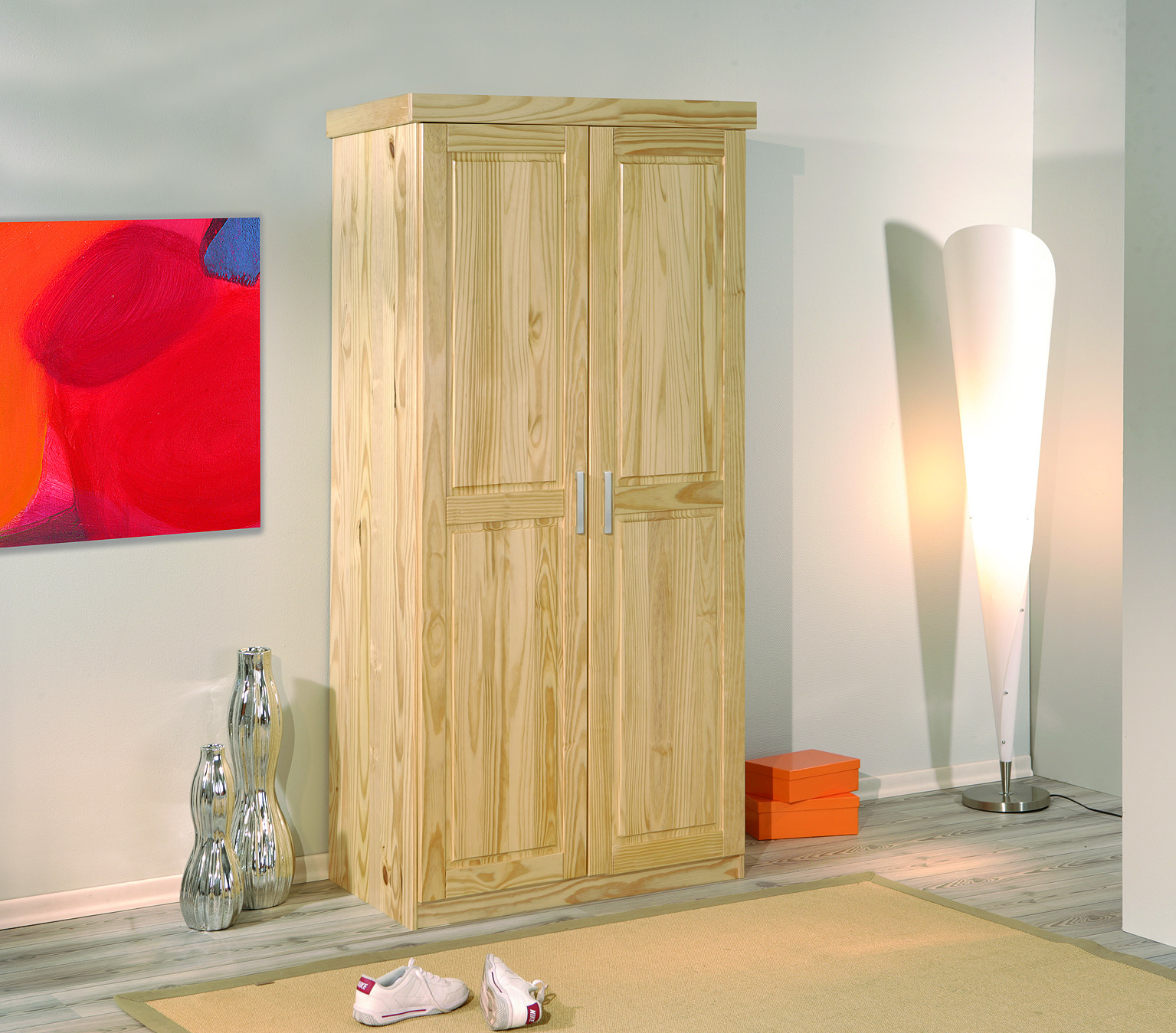 drehtürenschrank leon - natur - kiefer massiv - 95 cm breit