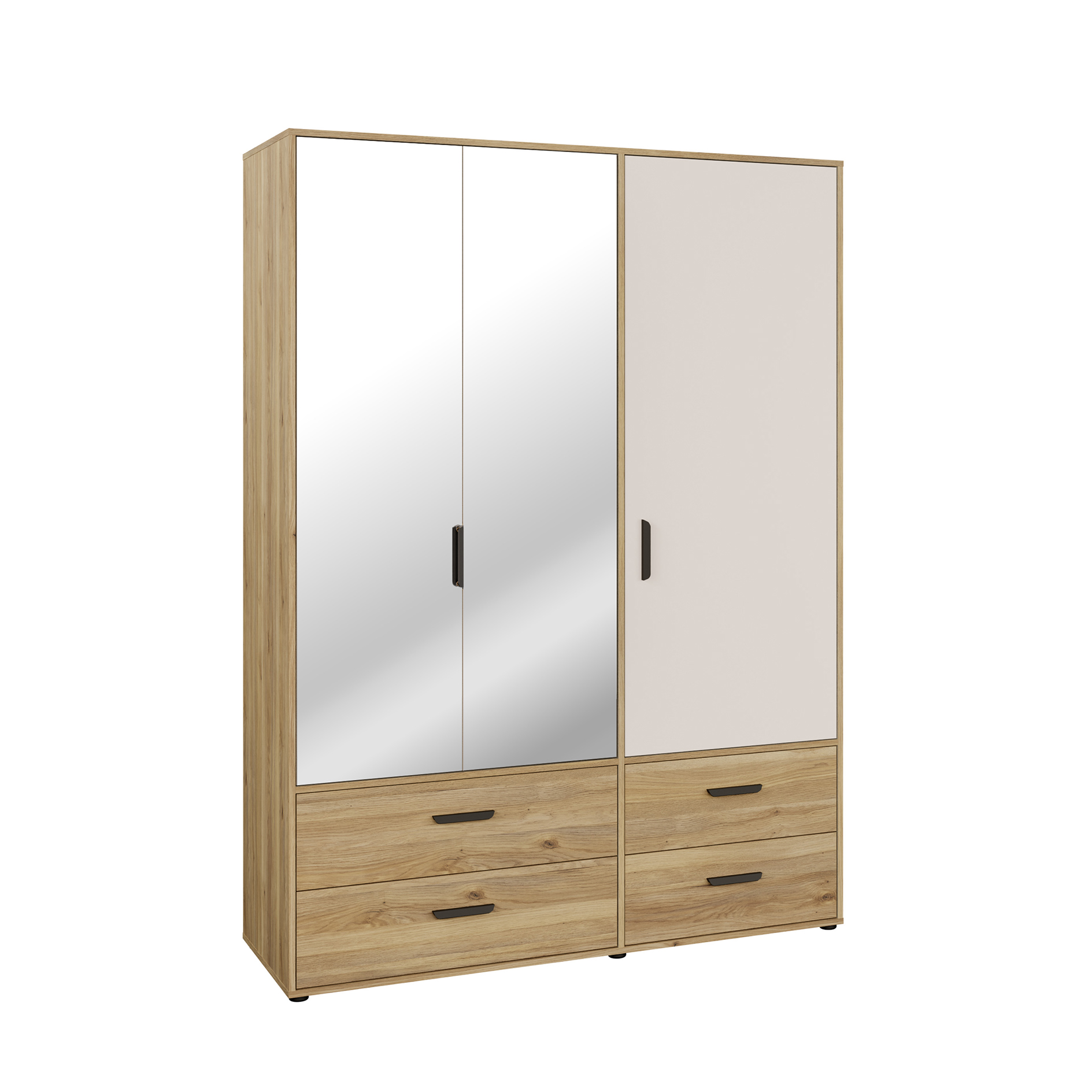 Drehtürenschrank - Mauvella Eiche - 4 Schubkästen - 144 cm breit