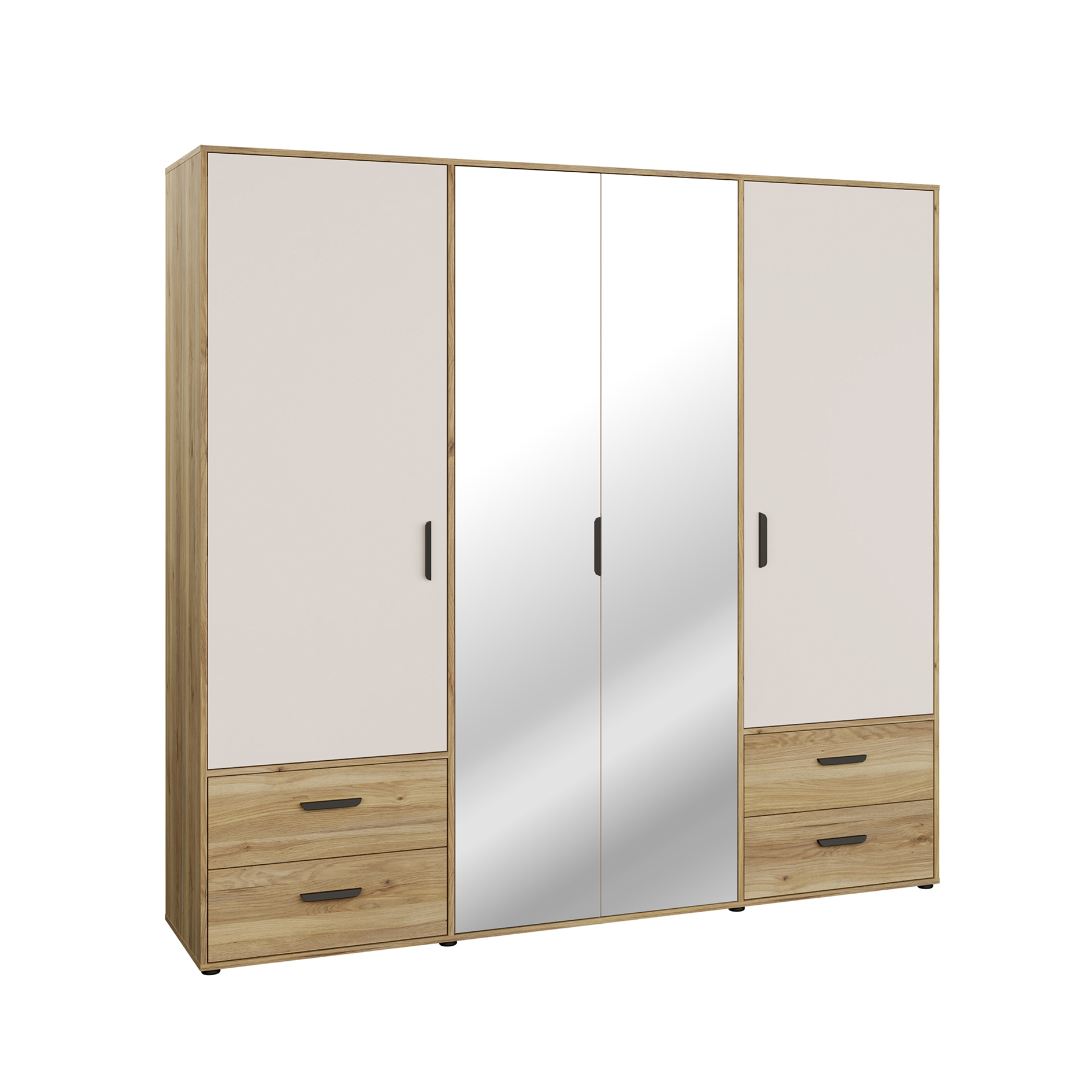 Drehtürenschrank - Mauvella Eiche - 4 Schubkästen - 206 cm breit