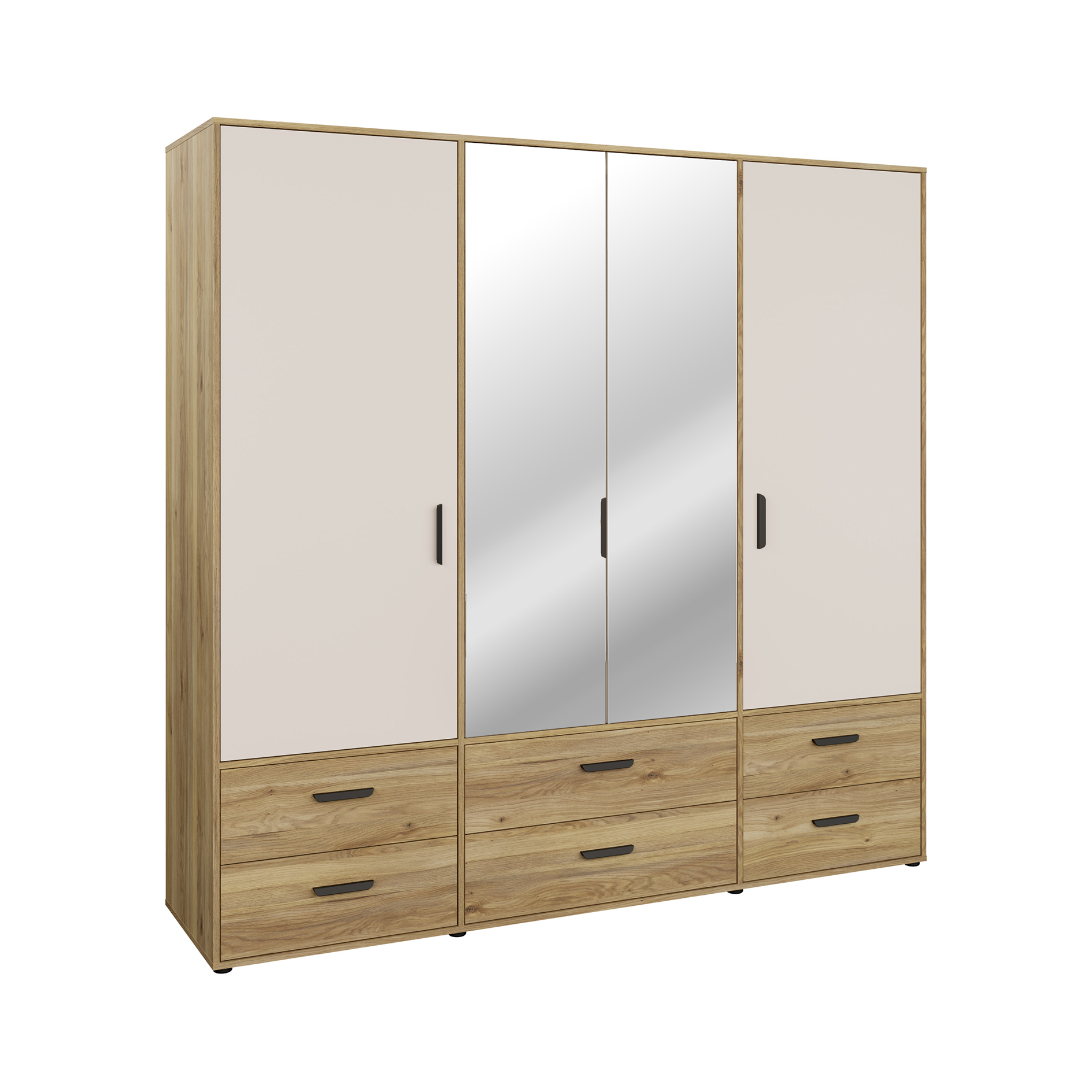 Drehtürenschrank - Mauvella Eiche - 6 Schubkästen - 206 cm breit