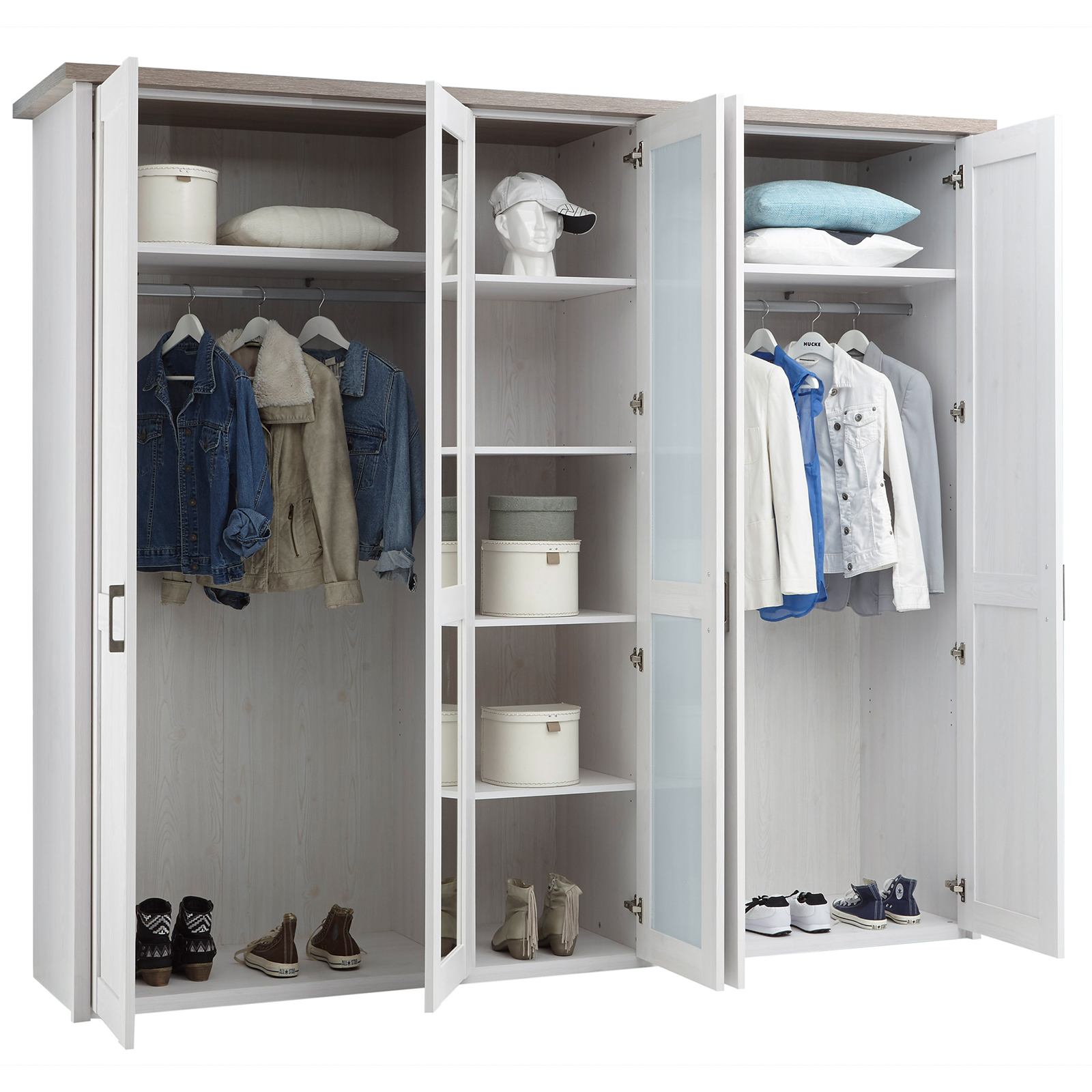 Drehtürenschrank - Pinie weiß - Trüffel - 241 cm