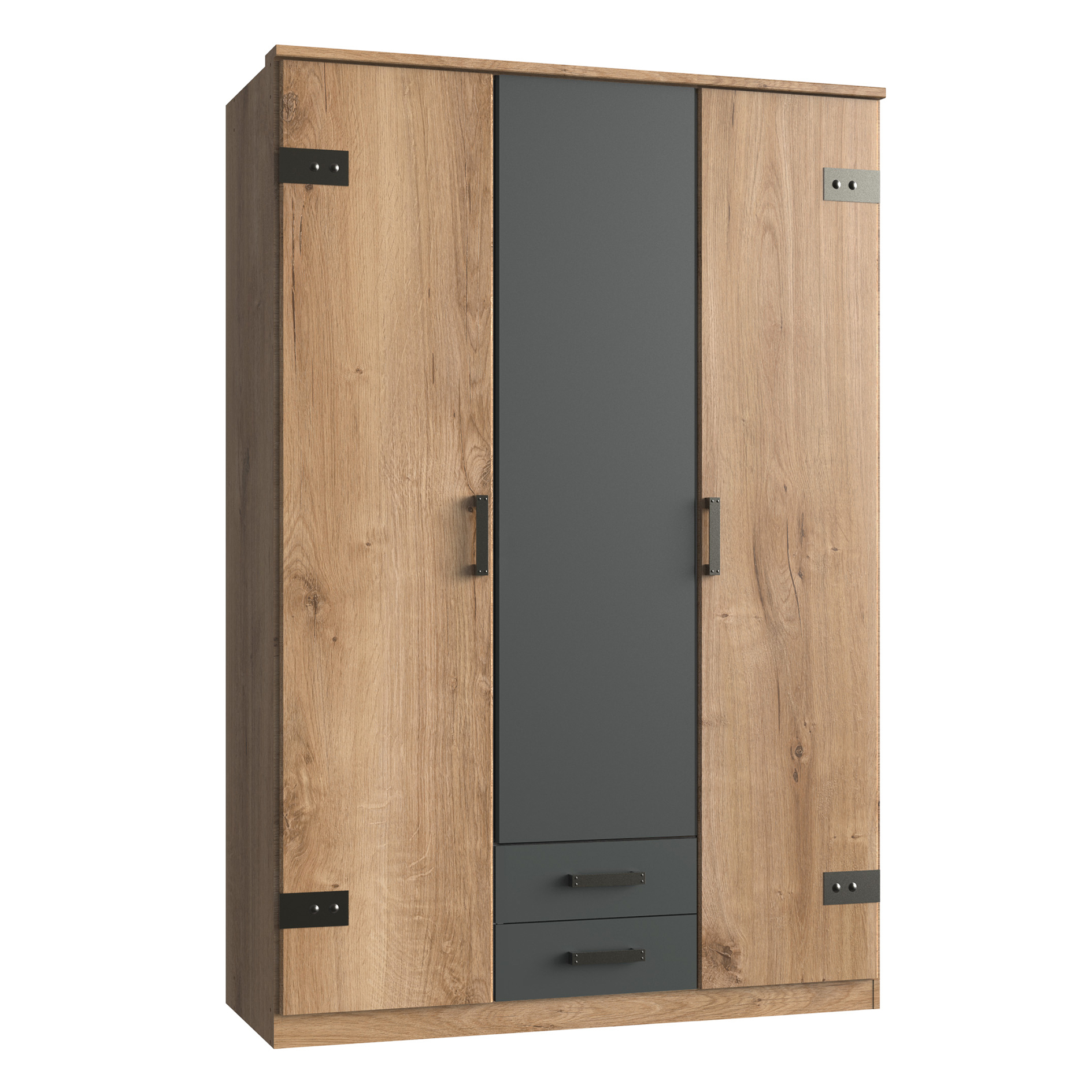 Drehtürenschrank - Plankeneiche - Grafit - 3 Türen - 135 cm breit