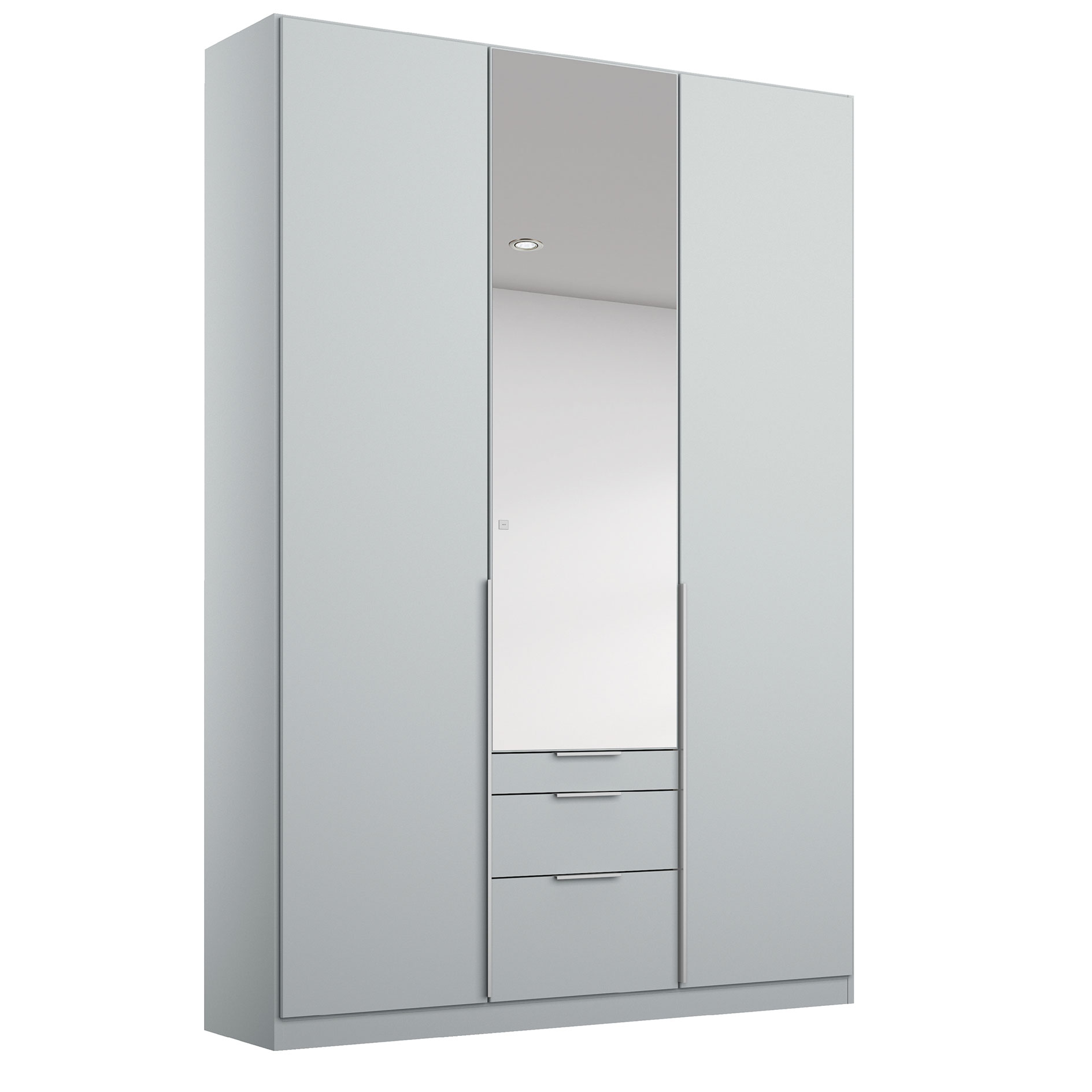 Drehtürenschrank - seidengrau - Kristallglasspiegel - 3 Schubkästen - 136x229 cm
