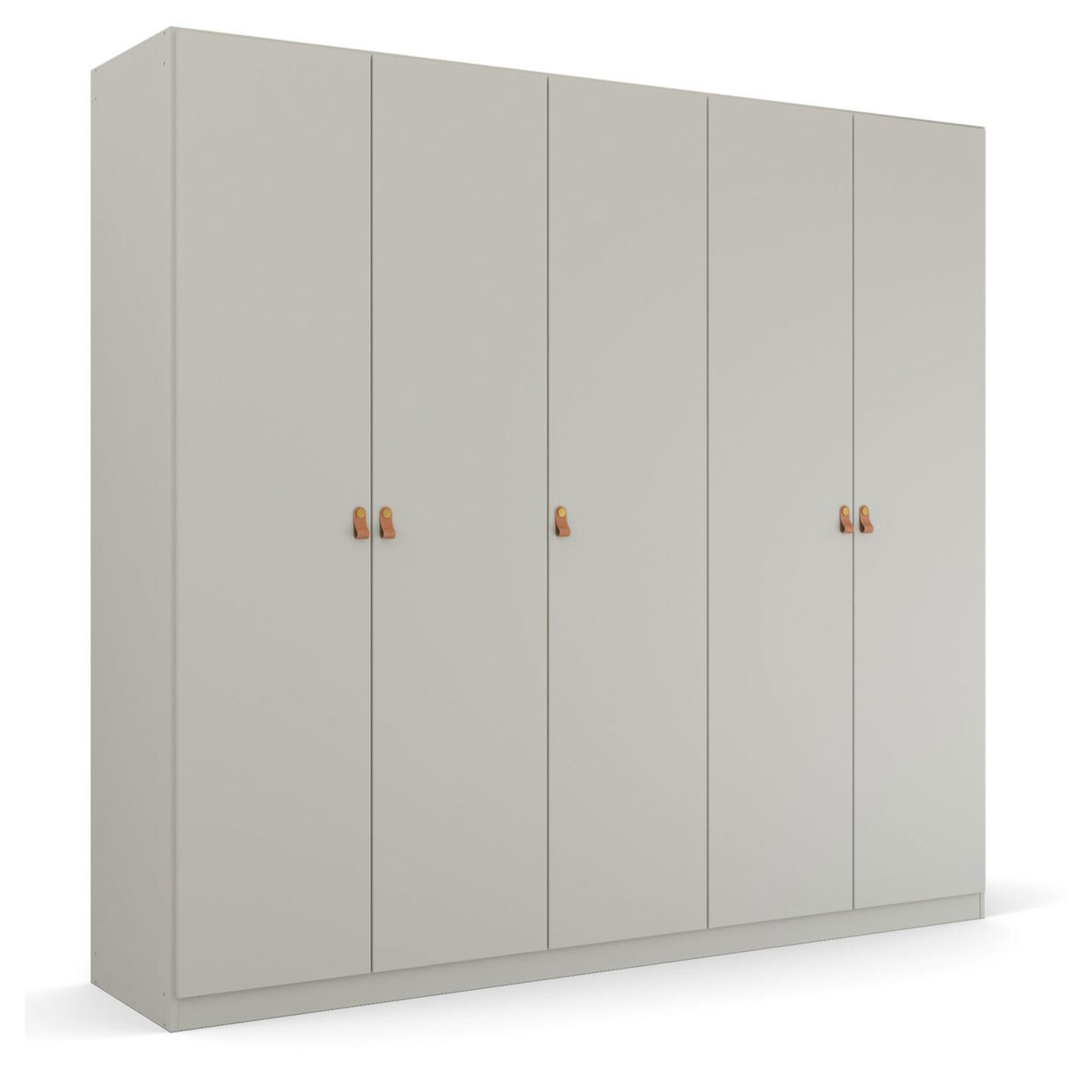 Drehtürenschrank - seidengrau - Ledergriffe - 226 cm