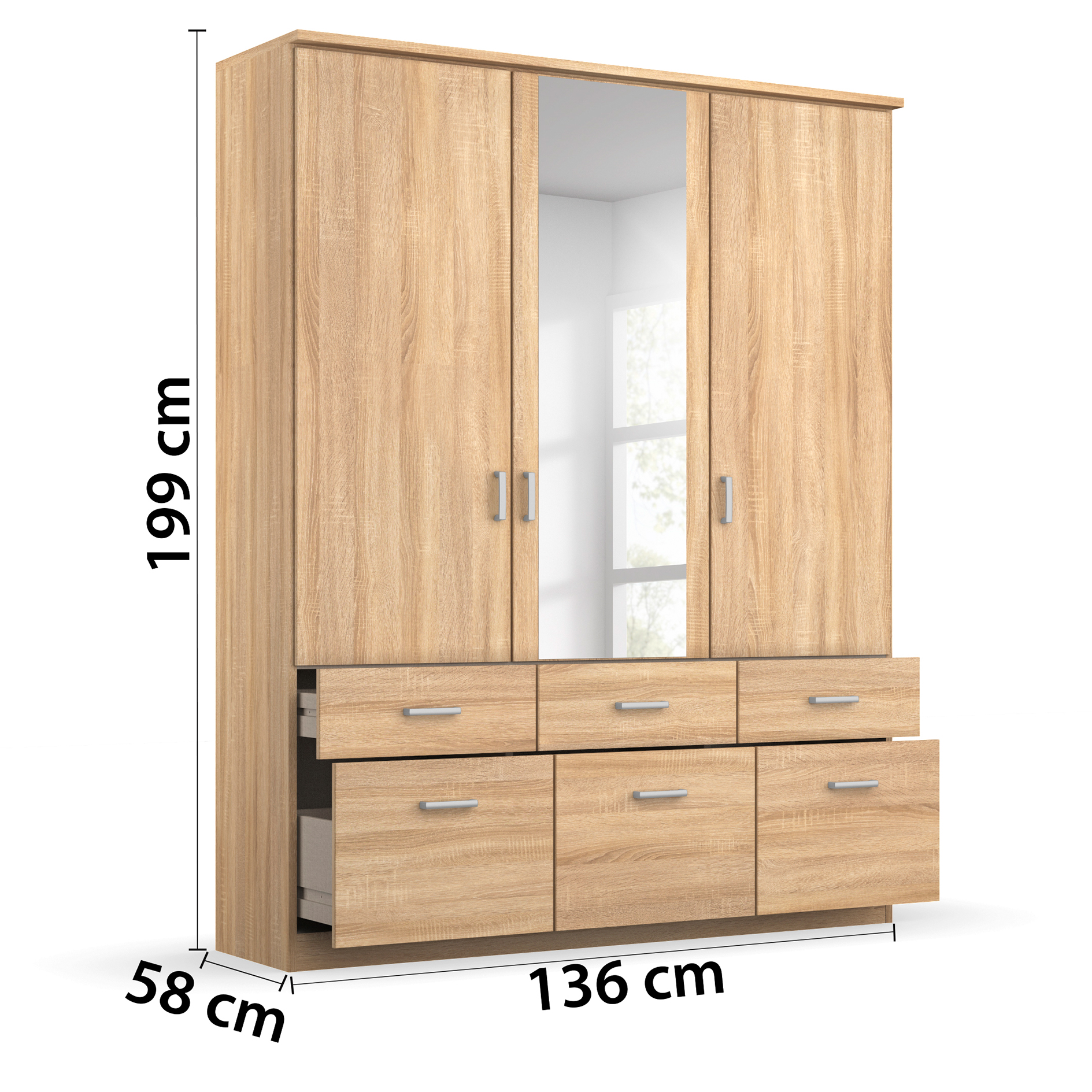 Drehtürenschrank - Sonoma Eiche - 136 cm breit