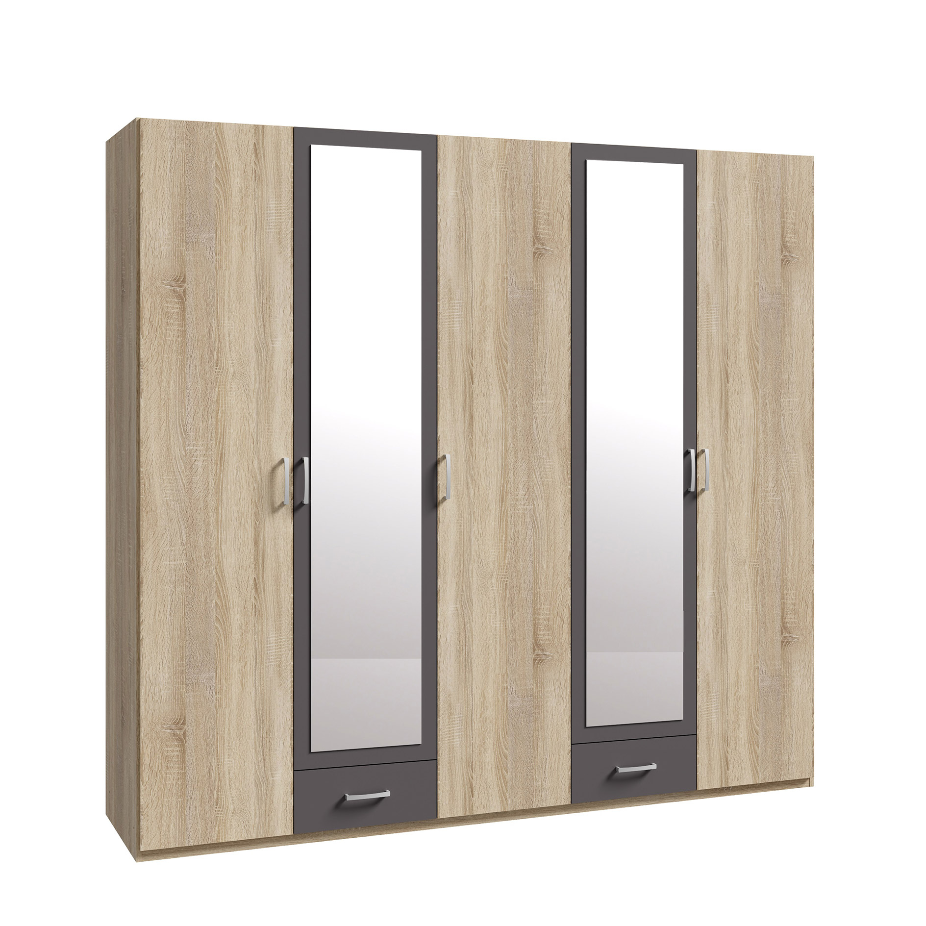 Drehtürenschrank - Sonoma Eiche - Wolfram grau - 5 Türen - 225 cm