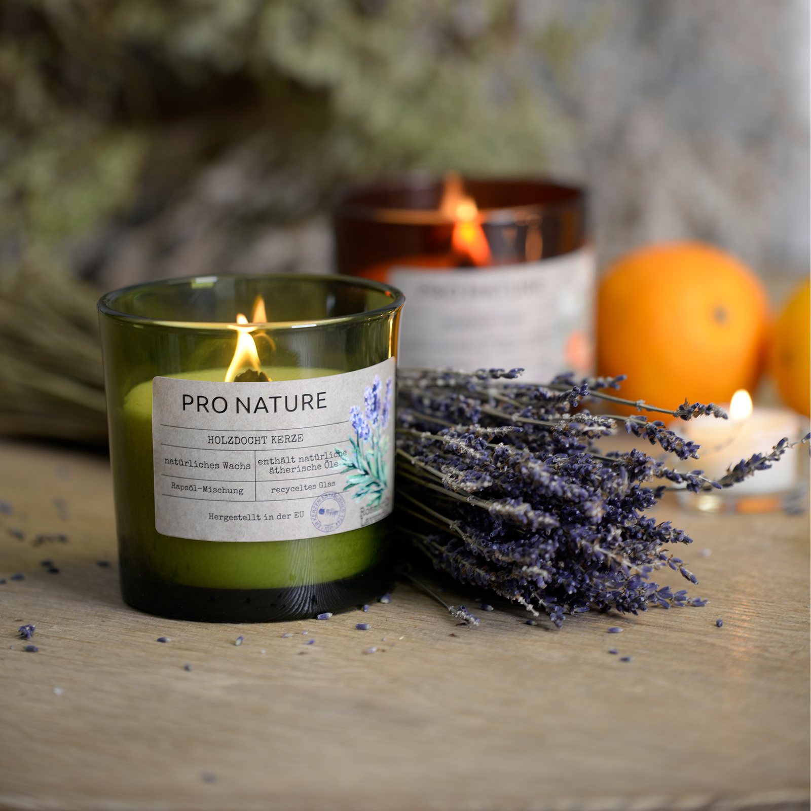 Duft-Kerzenglas - Rosmarin-Lavendel - Holzdocht