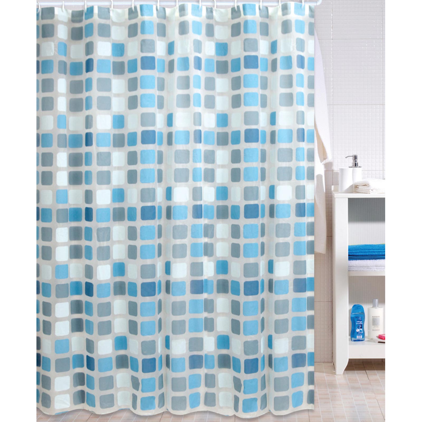 Duschvorhang Blau Marmor Mit Gold-Akzent - Wasserdichter Polyester, 178x198 Cm, Inkl. Haken