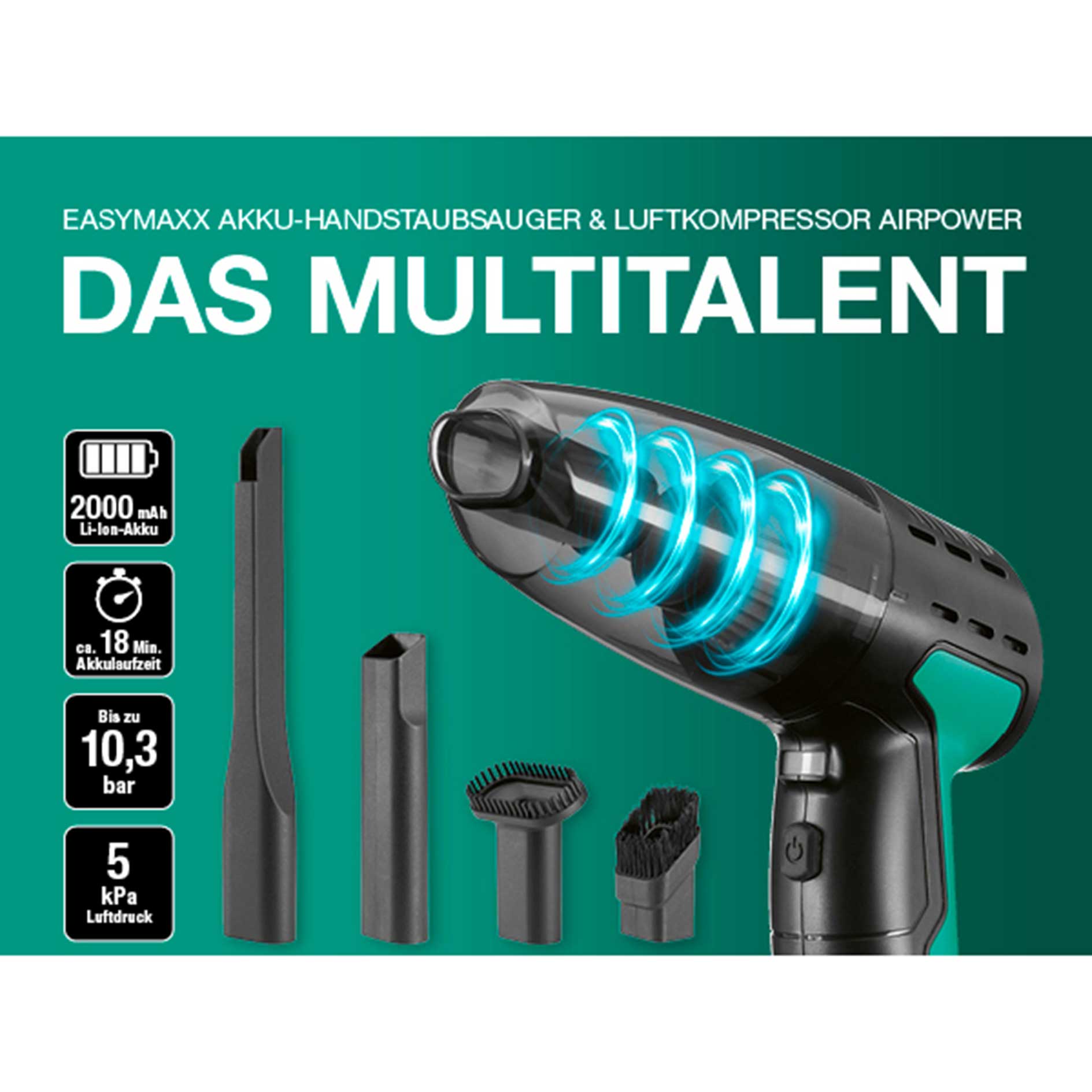 EASYMAXX Akku-Handstaubsauger und Luftkompressor 19905 - schwarz-grün