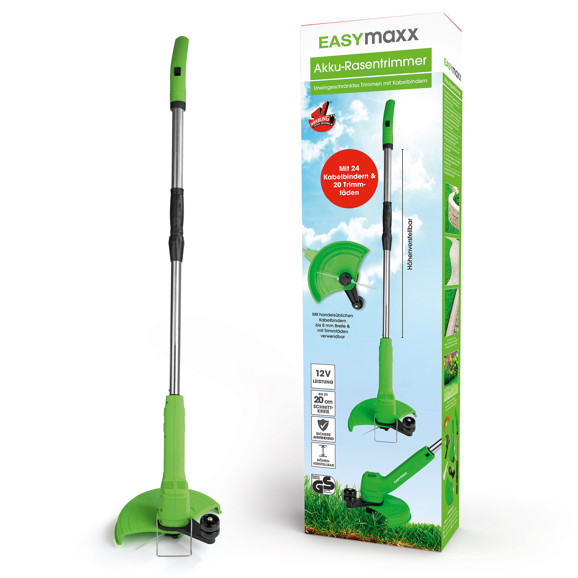 EASYMAXX Akku-Rasentrimmer - grün - höhenverstellbar