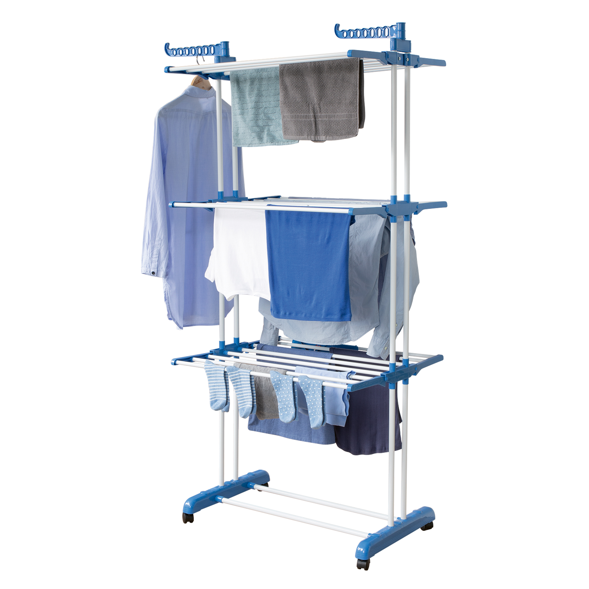 EASYmaxx Turmwäscheständer - weiß-blau - rollbar