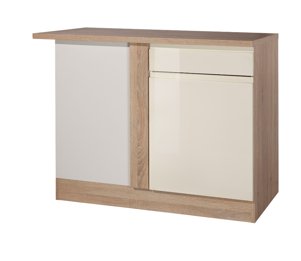 Eck-Anrichte WIEN - creme Hochglanz - Sonoma Eiche - 110 cm