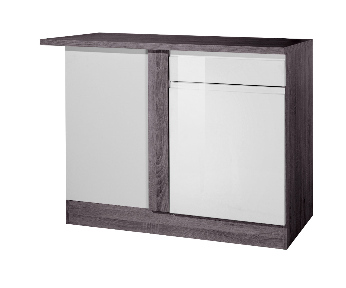 Eck-Anrichte WIEN - weiß Hochglanz - Eiche Vintage - 110 cm