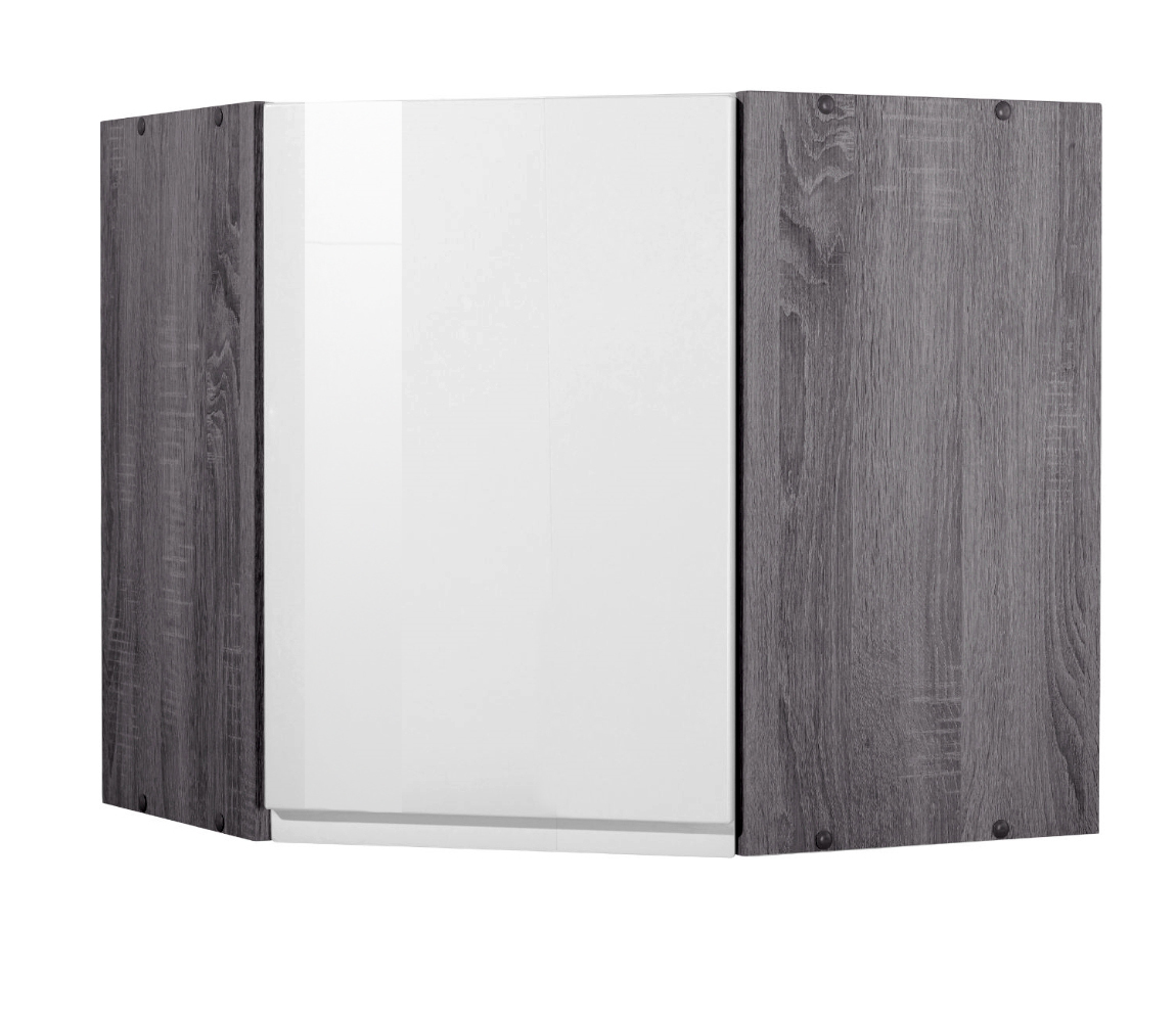 Eck-Hängeschrank WIEN - weiß Hochglanz - Eiche Vintage - 60 cm