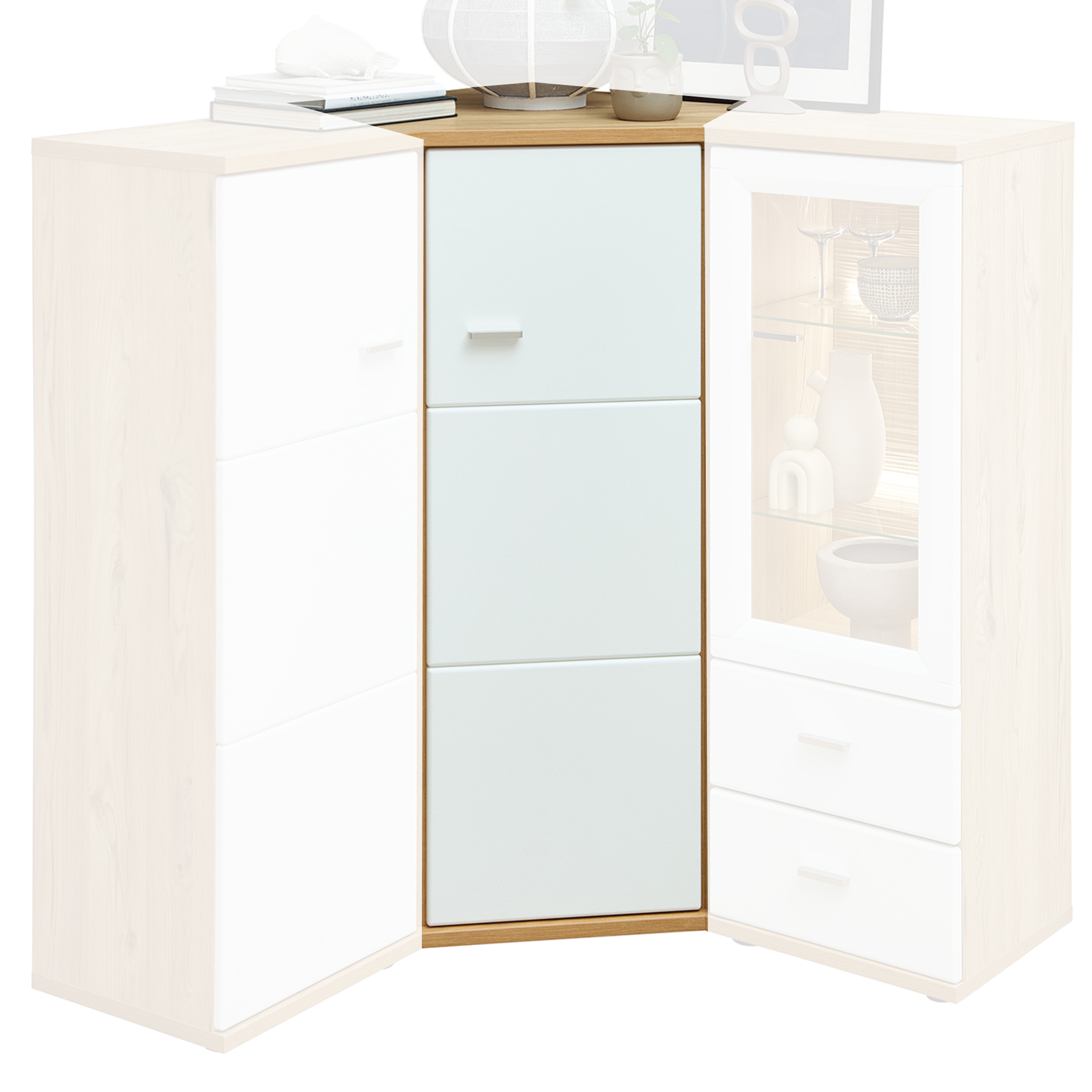 Eck-Highboard - weiß-Risseiche - 132 cm hoch